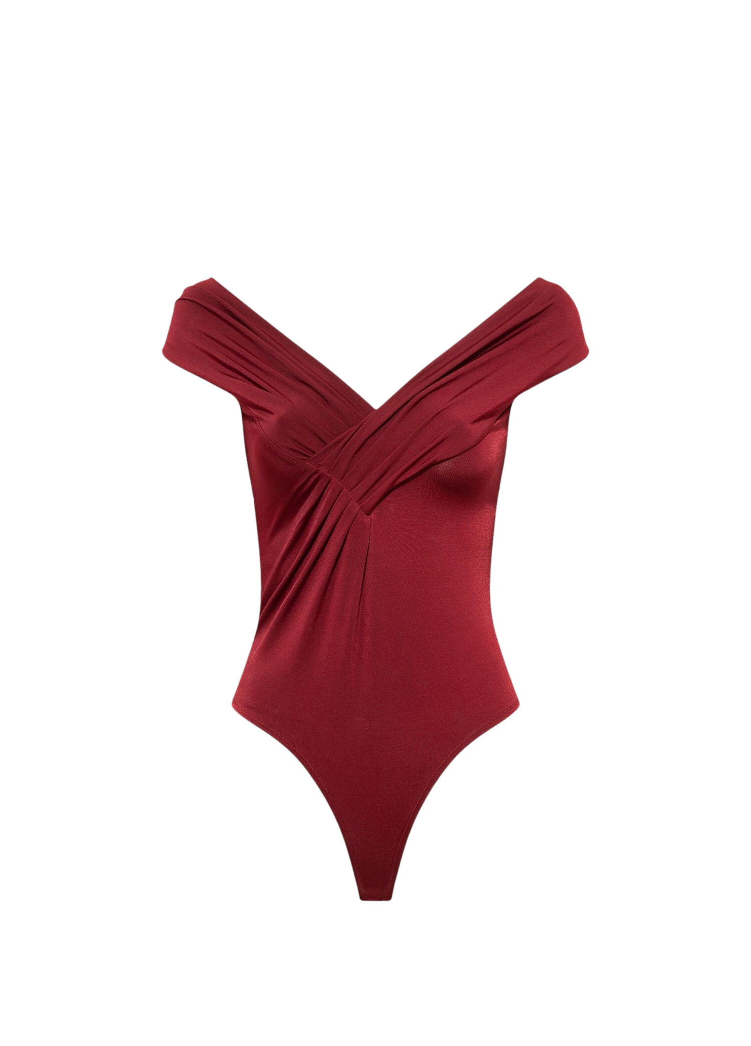 Bordo Kayık Yaka Büzgü Detaylı Kolsuz Kadın Body
