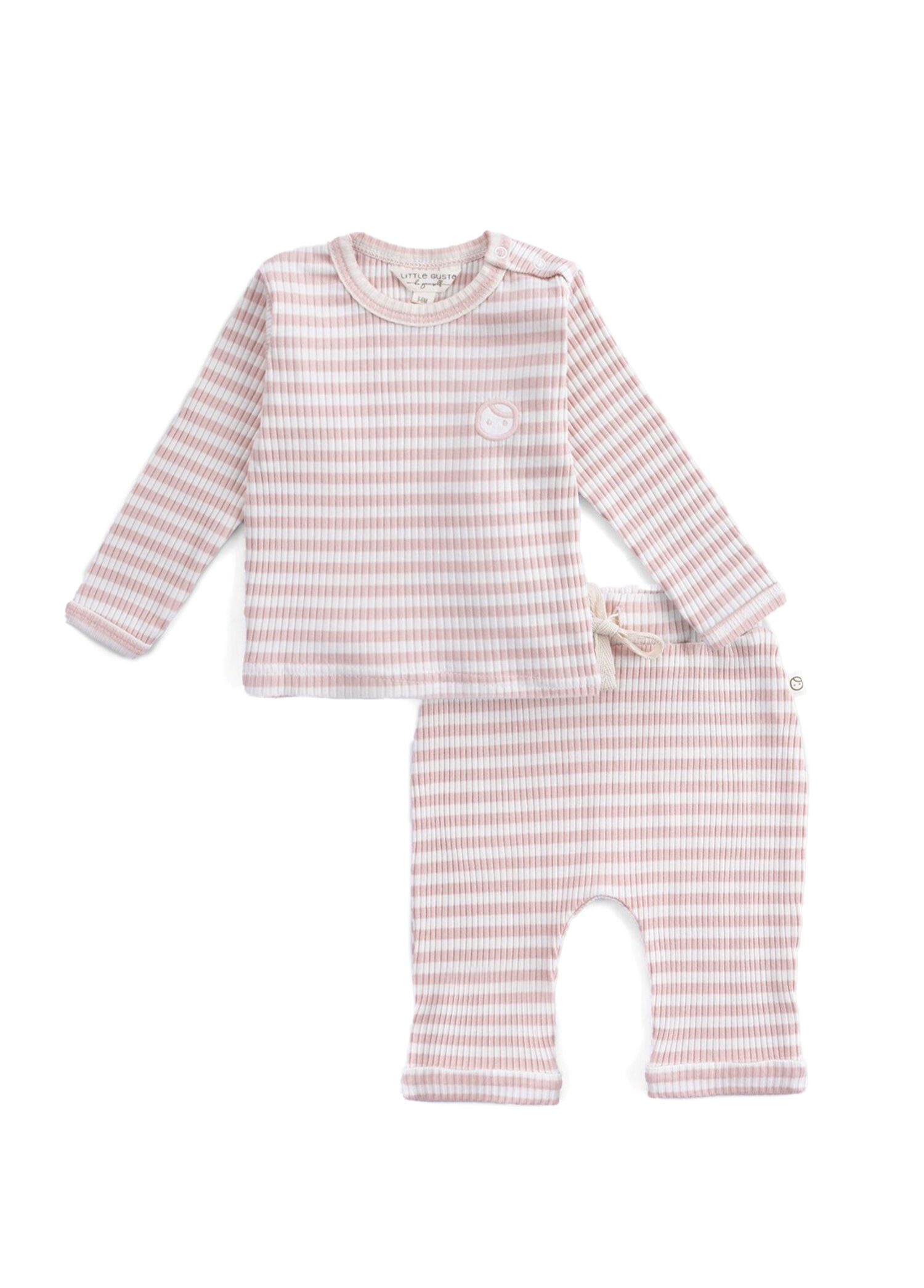 Pembe Organik Pamuklu Kaşkorse Modal Uzun Kollu Üst ve Pantolon Kız Bebek 2'li Set