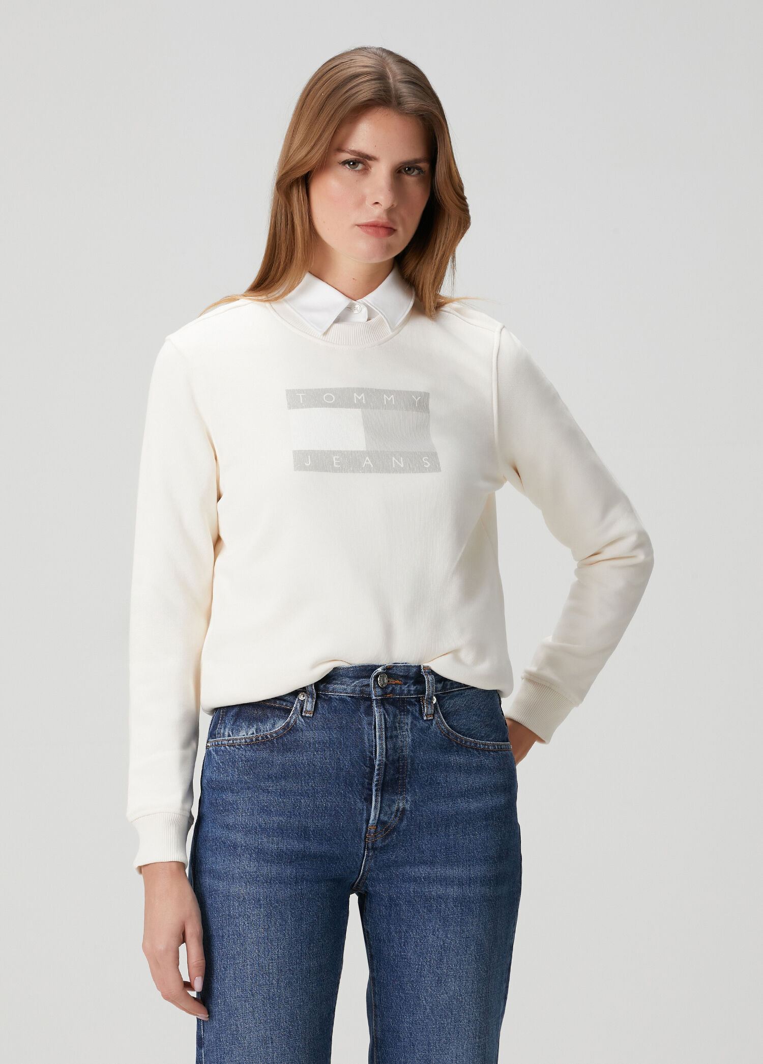Regular Beyaz Tonal Logolu Sweatshirt