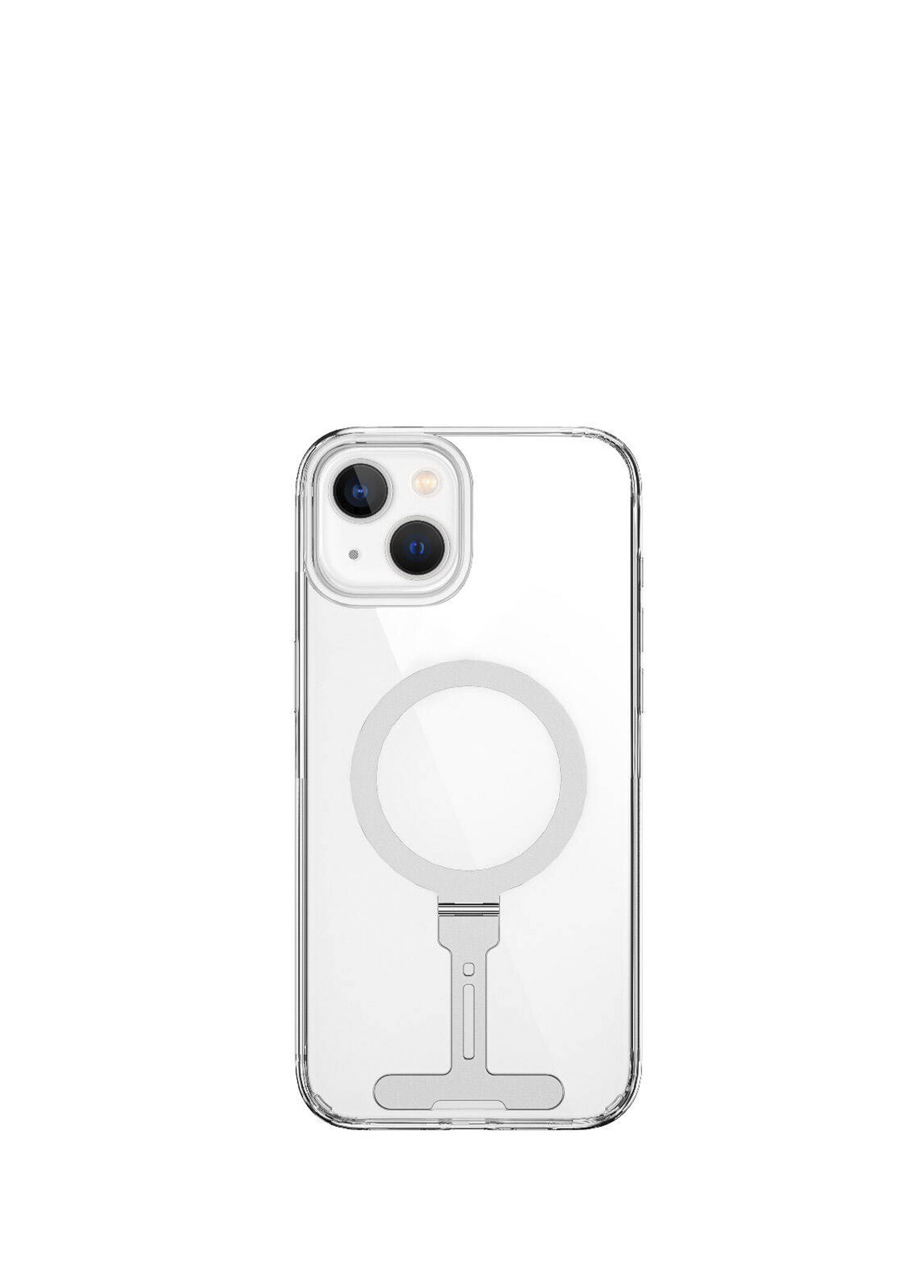 FYY-014 iPhone 15 Magsafe Özellikli Alüminyum Standlı Şeffaf Telefon Kılıfı