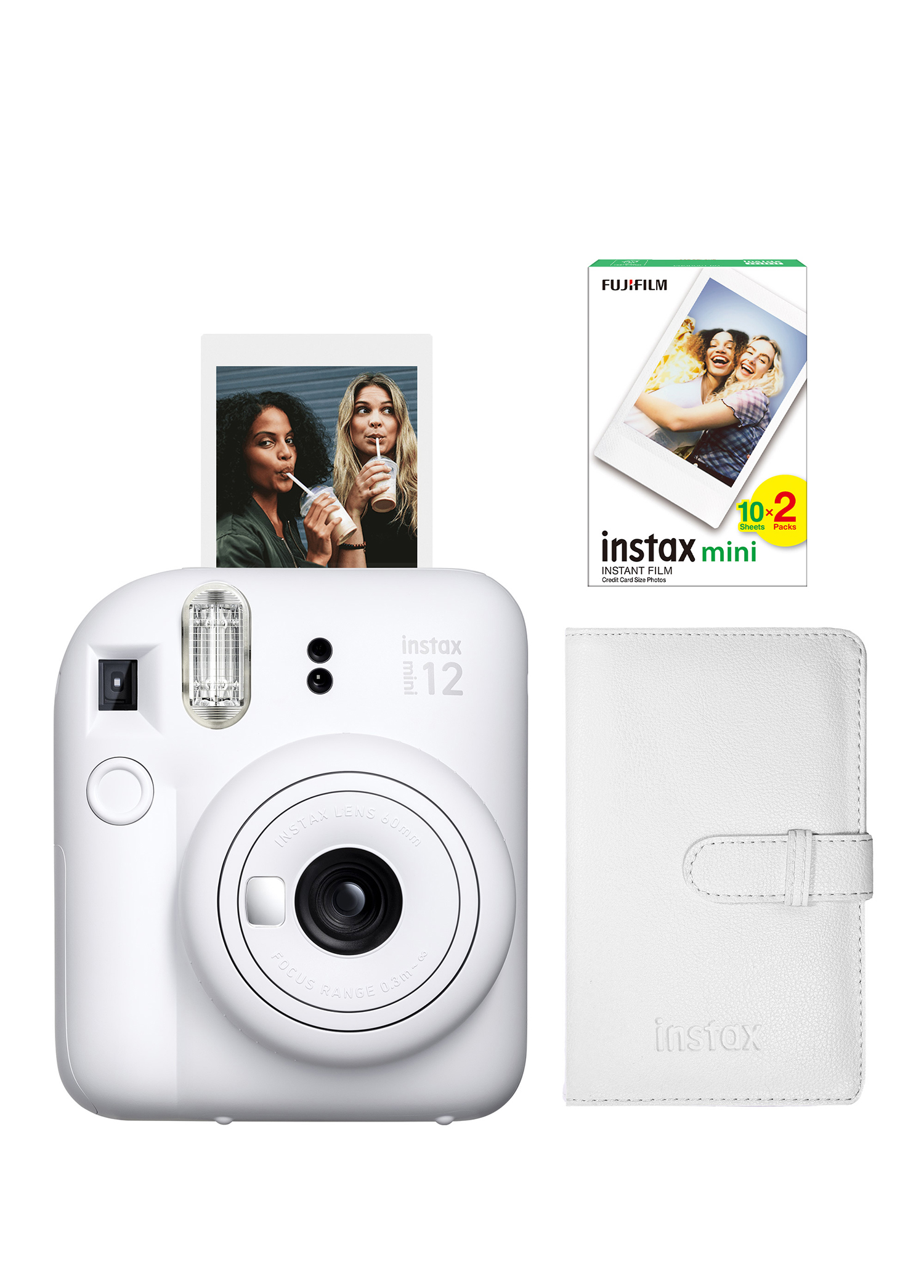 Instax Mini 12 Beyaz Fotoğraf Makinesi + 20'li Film ve Laporta Albüm Seti