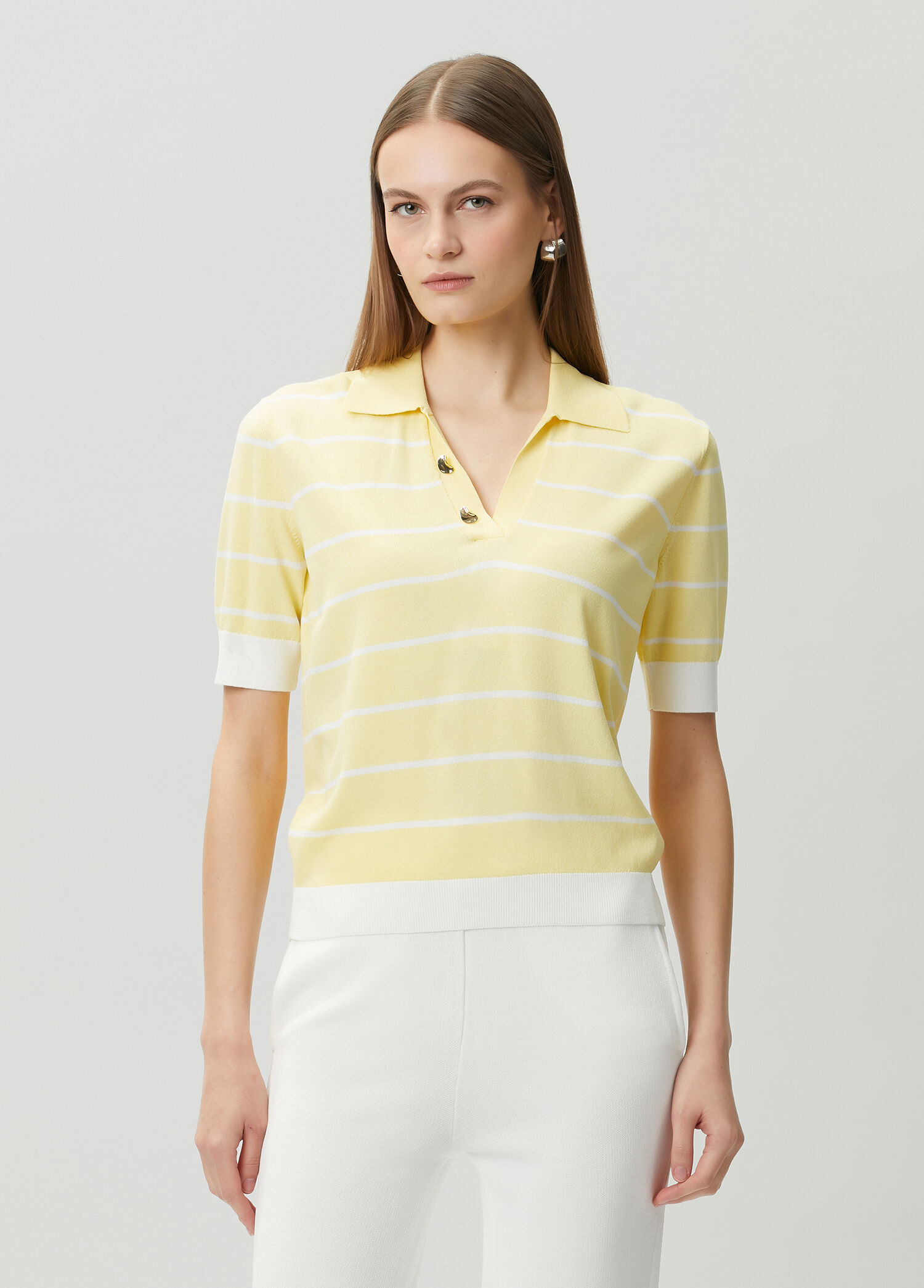 Sarı Çizgili Polo Bluz