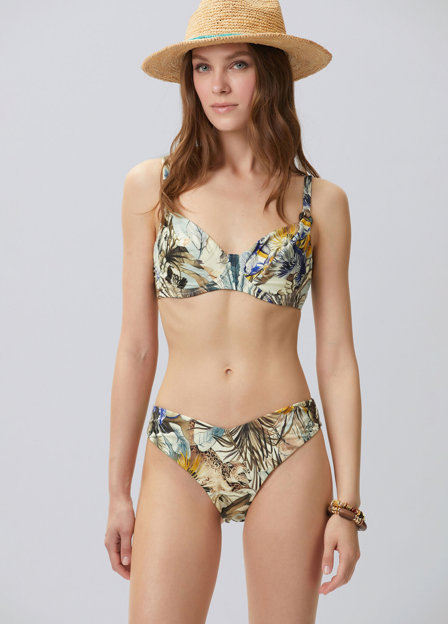 Sarı Yeşil Desenli Bikini Üstü