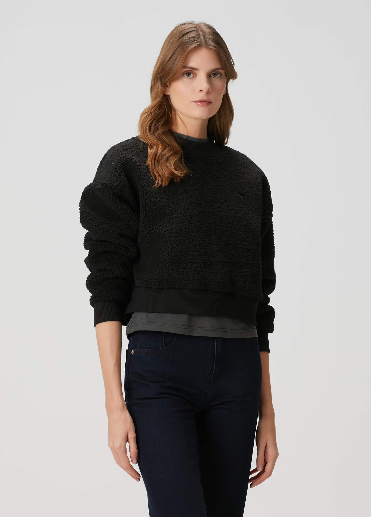 Oversize Siyah Polar Sweatshirt