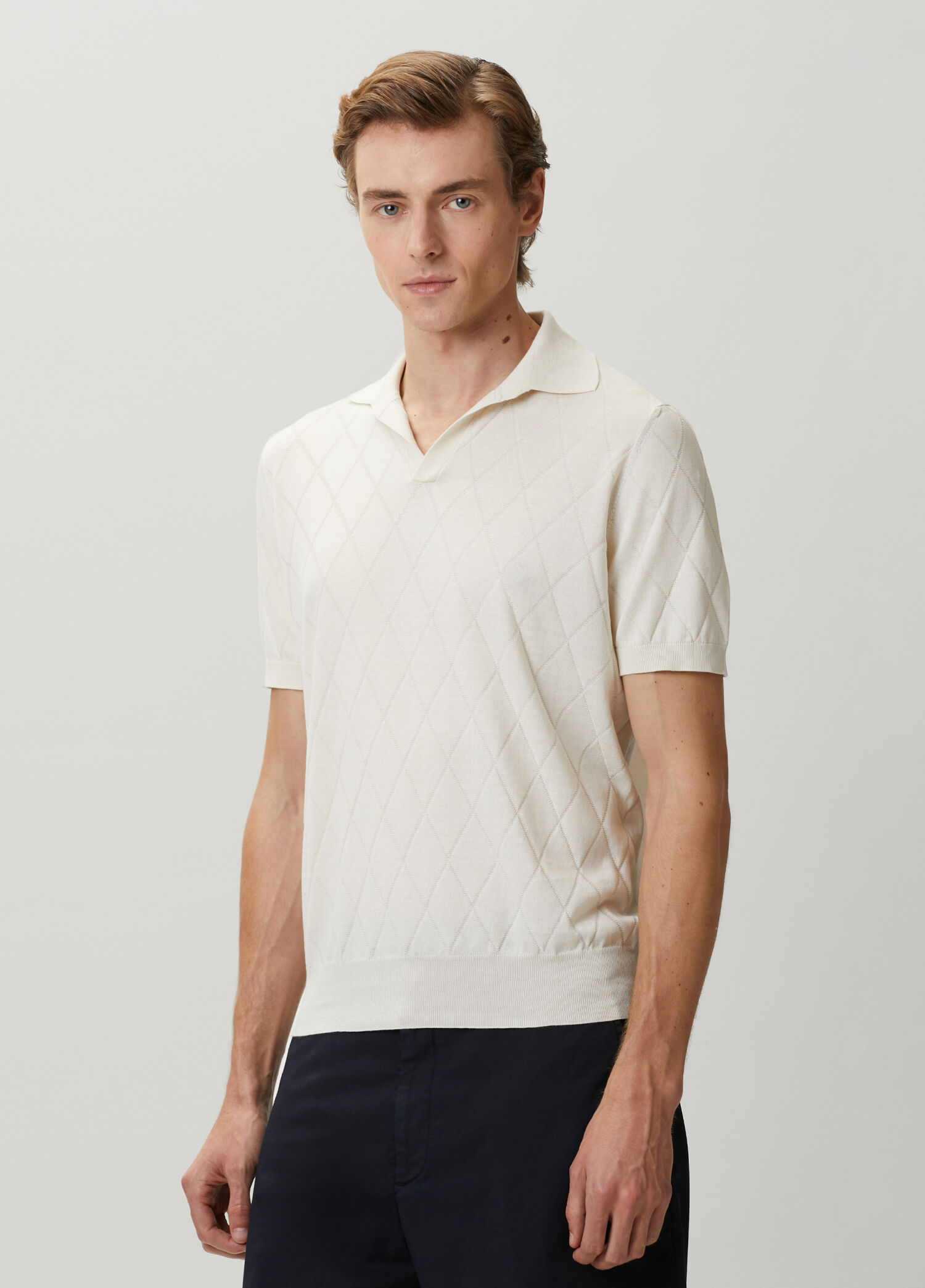 BRUNELLO CUCINELLI 半袖ボレロ オフホワイト Brunello Cucinelli Beyaz Erkek Beyaz Polo Yaka Jakarlı Kısa Kollu