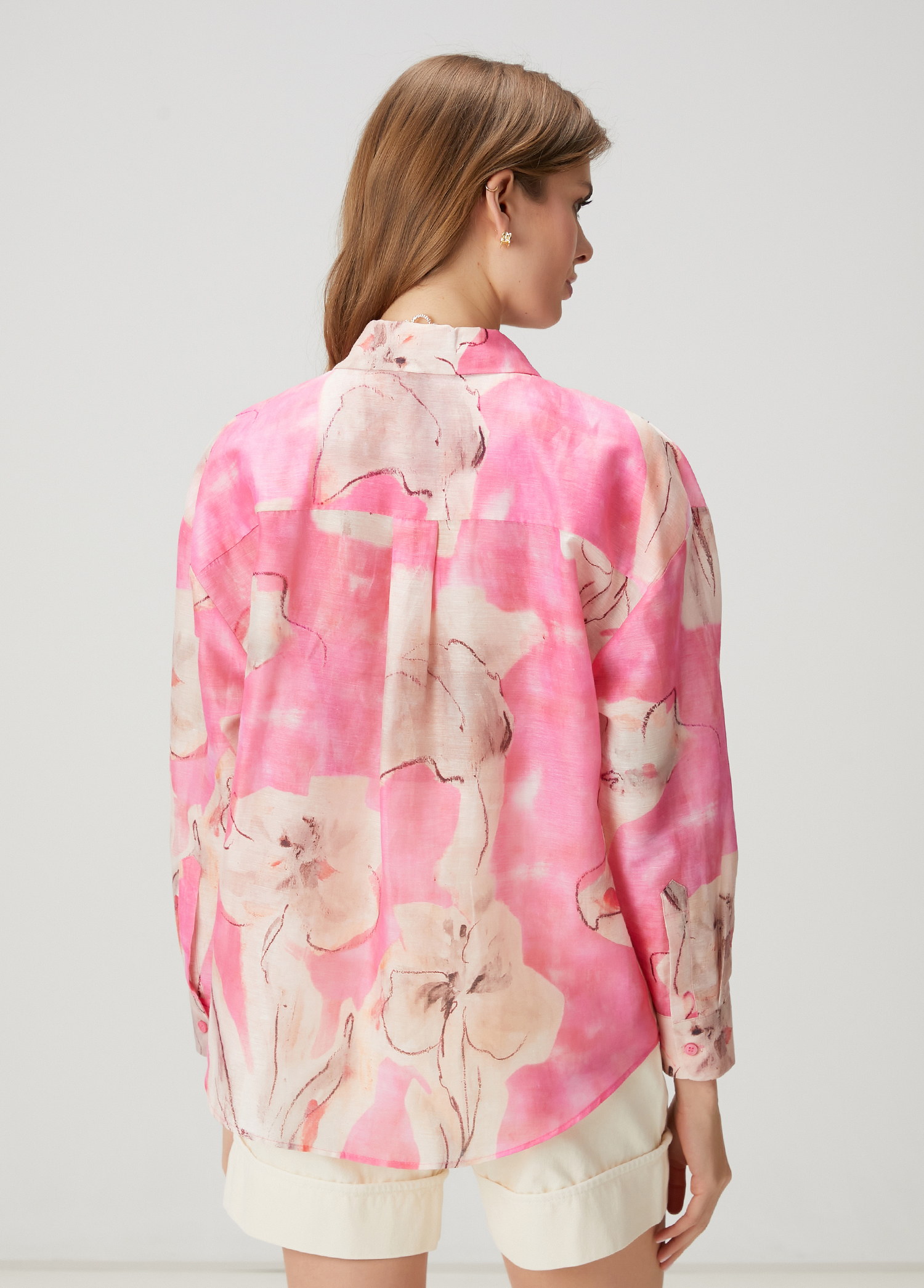 Pembe Çiçekli Organza Gömlek_5