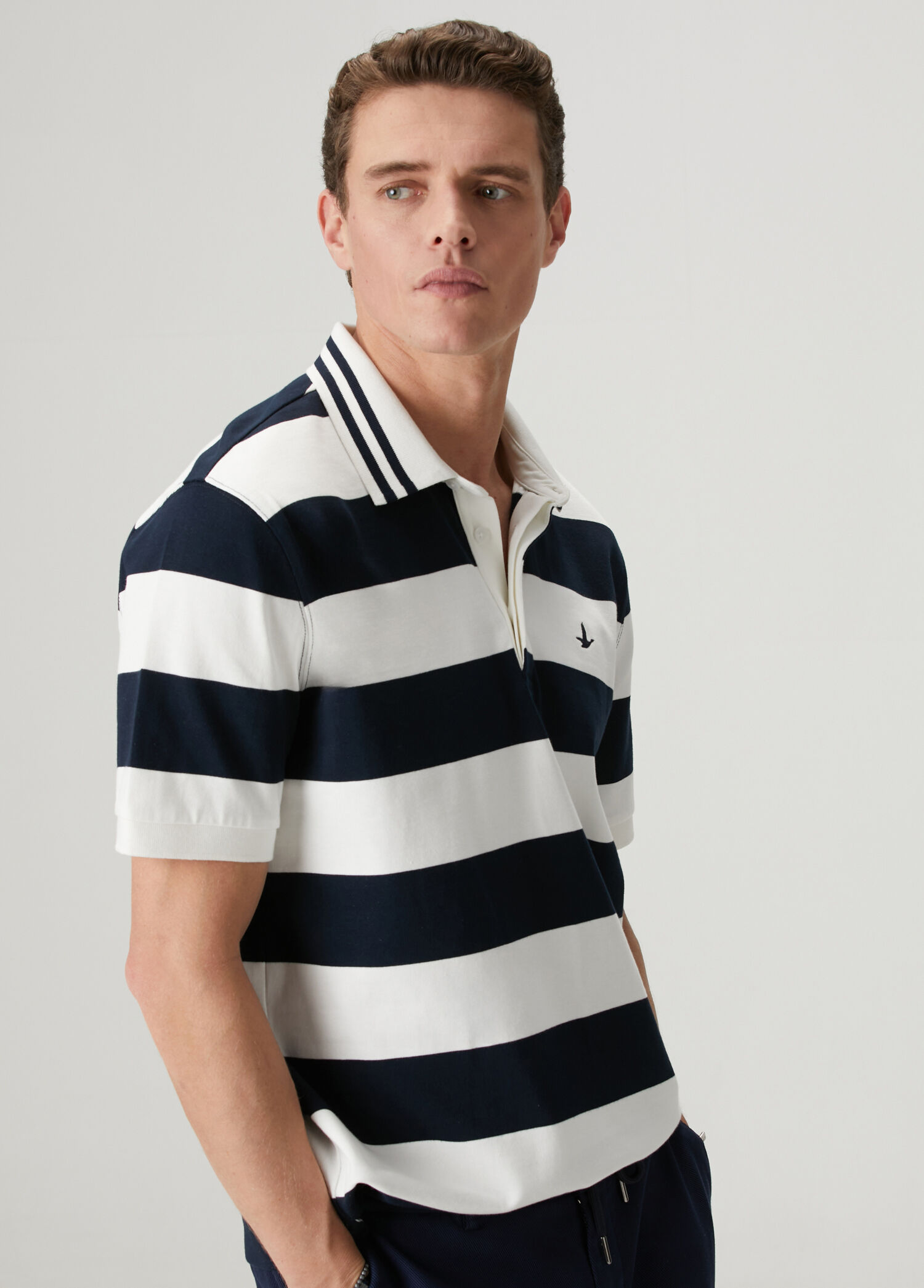 【LIDNM】Te/Ca Milled Light Polo Beymen Club Lacivert Erkek Lacivert Çizgili Oversize Polo T-shirt