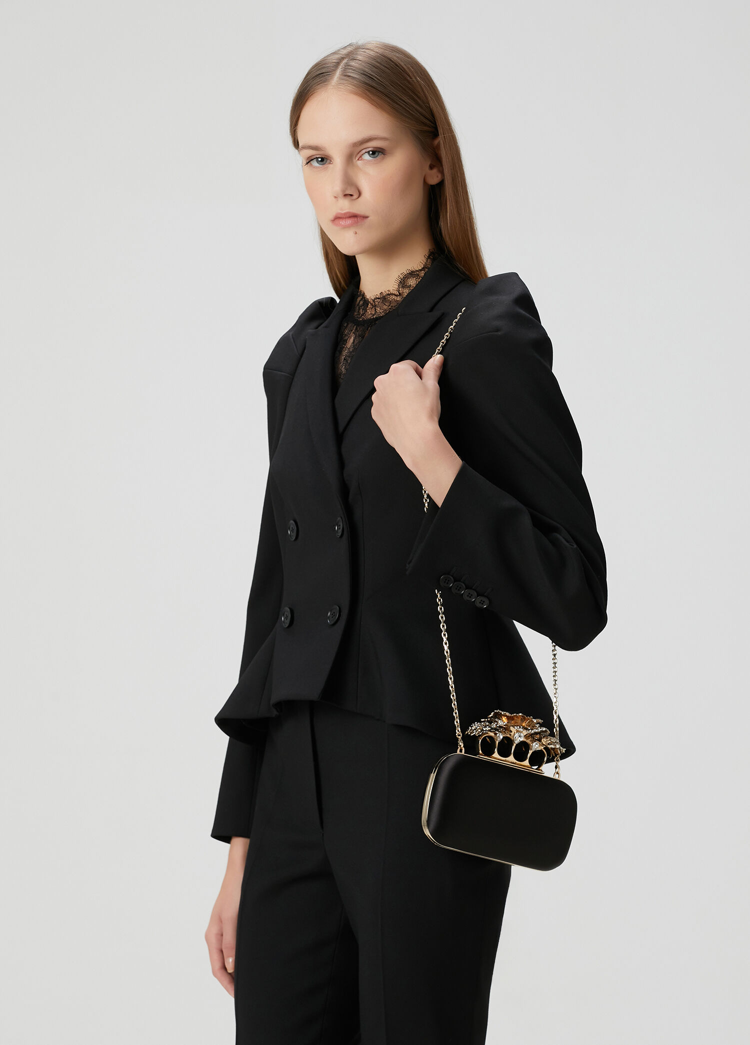 Alexander McQueen - Carnation Knuckle Black Gold Silk Hand Portfolio