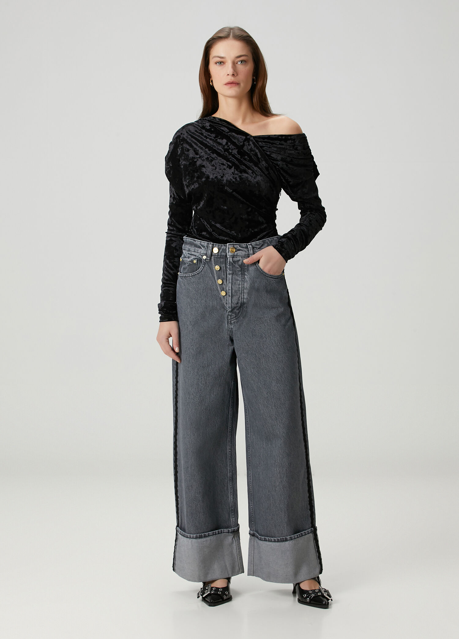 Slate Baggy Gri Jean Pantolon