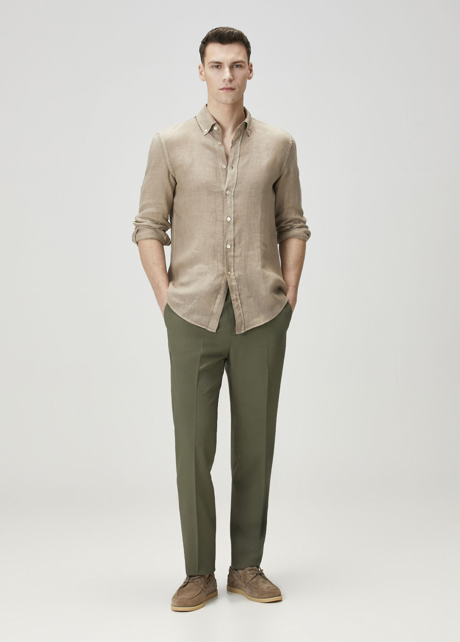 Khaki Waist Corded Trousers