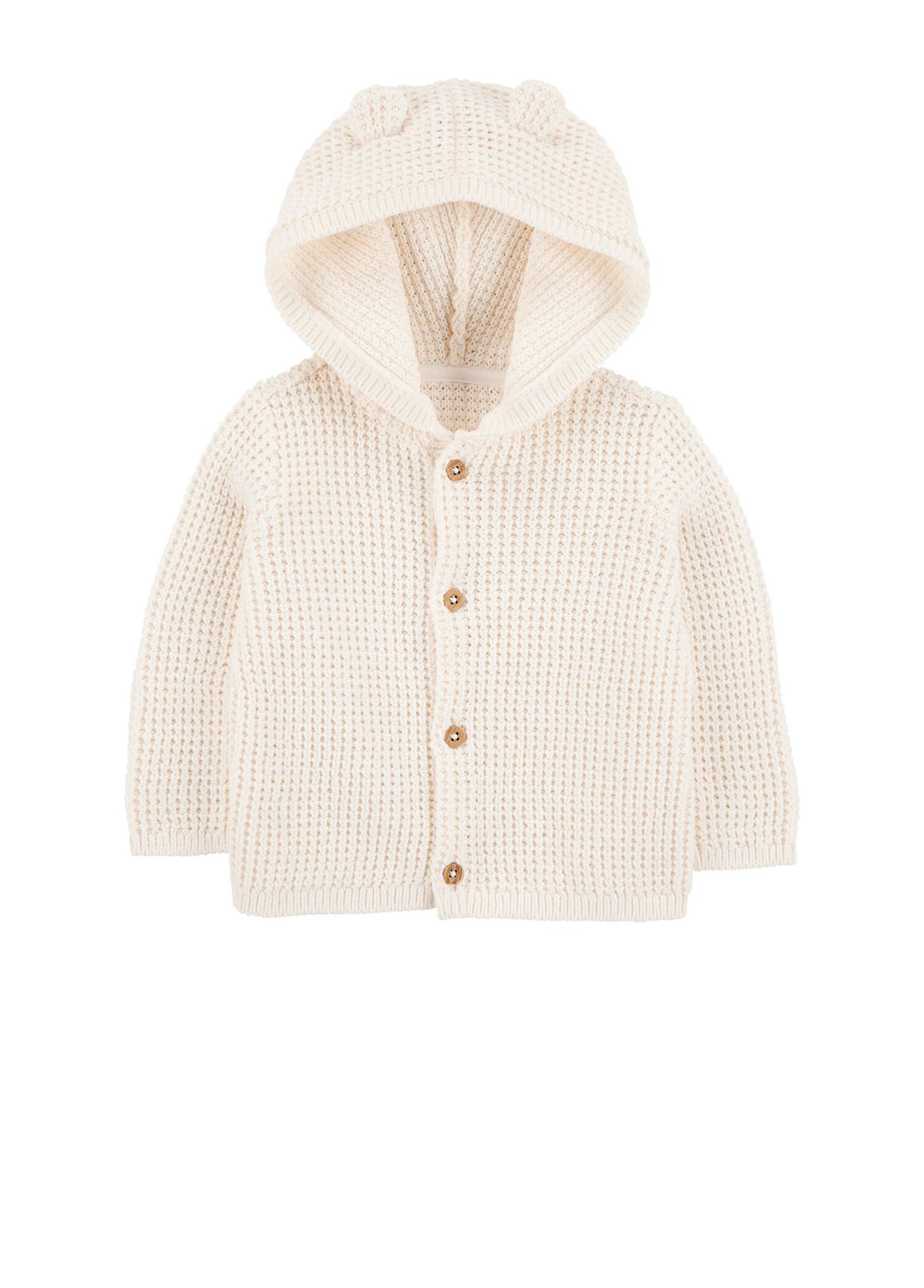 Ekru Kapüşonlu Unisex Bebek Hırka