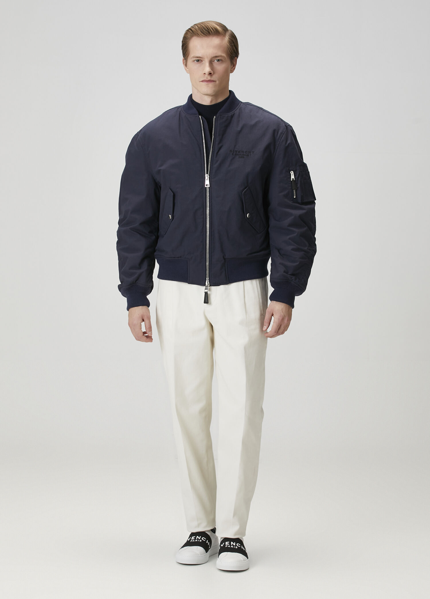 GIVENCHY ネイビーブルゾン　48 Givenchy - Lacivert Logo Nakışlı Bomber Mont - Lacivert