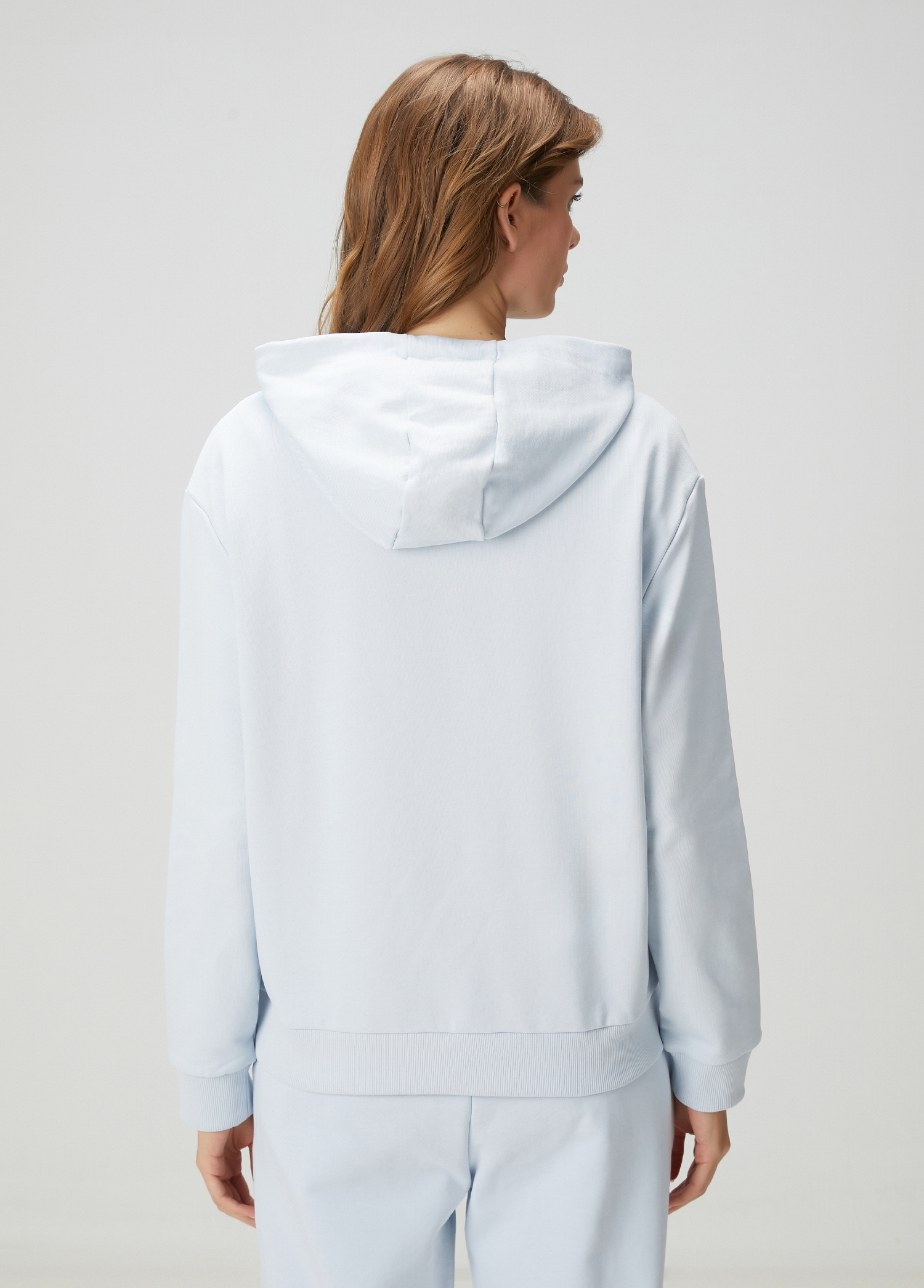 Açık Mavi Kapüşonlu Karalama Kuş Nakış Sweatshirt_4