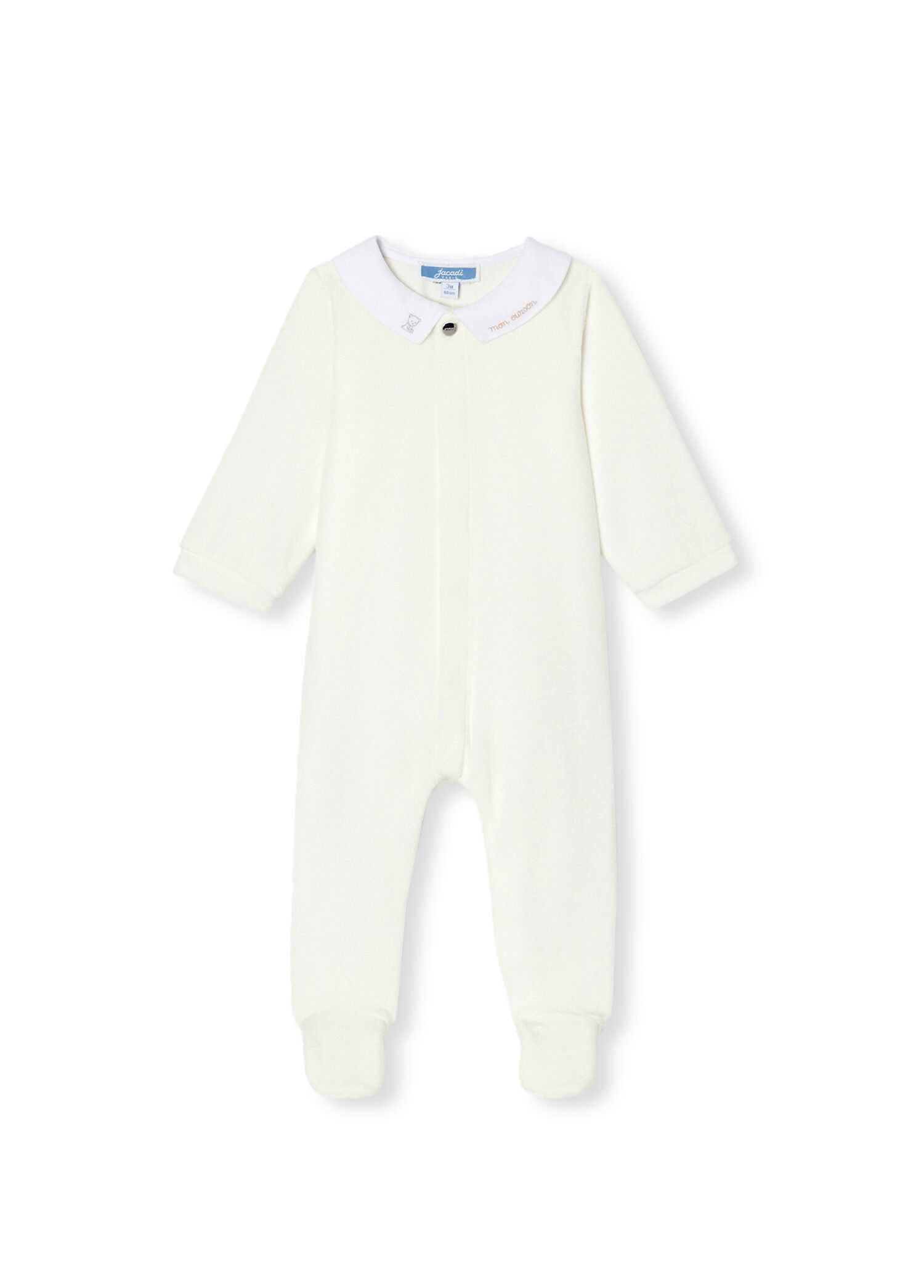 Kırık Beyaz Kadife Poplin Yaka Unisex Bebek Tulum
