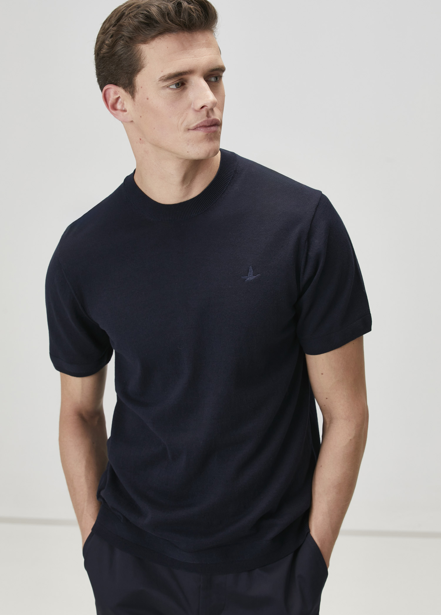 Navy Blue Short Sleeve Sweater