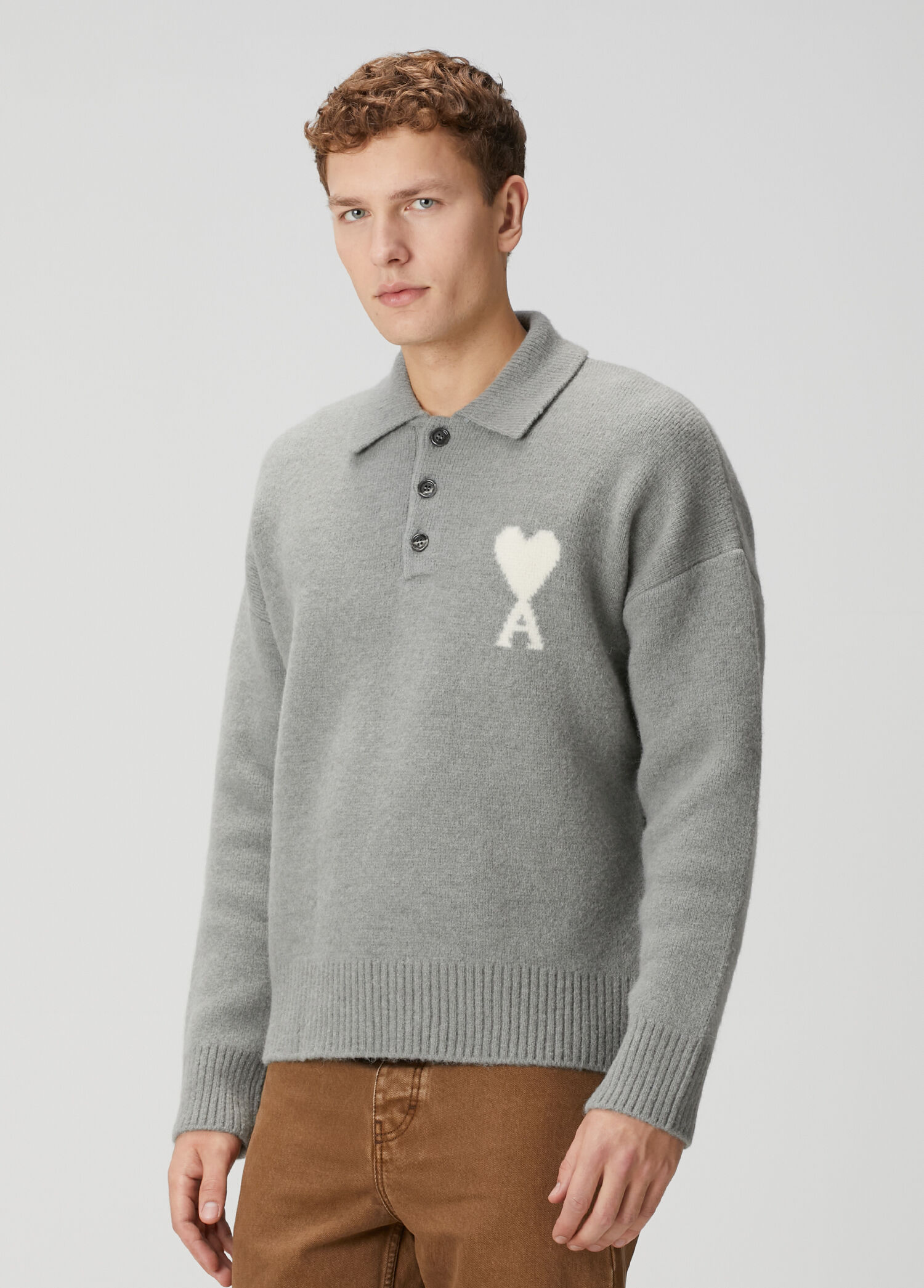 Gray Ami Paris Gray Men Grey Wool Polo Sweater 1853363 | Beymen
