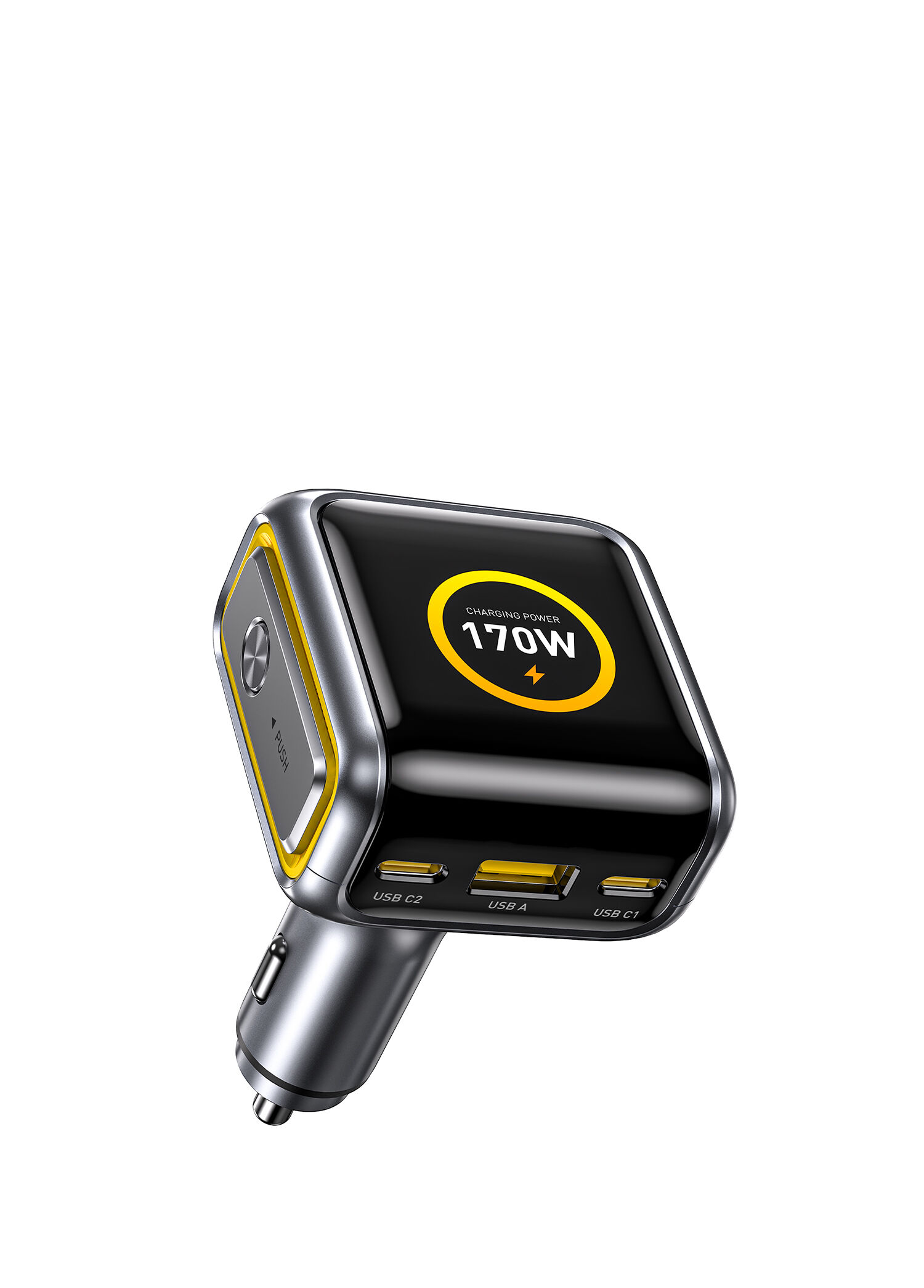 Superauto Araç İçi Şarjı 3 Portlu Dijital Ekranlı 170W Type-C ve USB-A Girişli Siyah Hızlı Şarj Çakmaklık Adaptörü