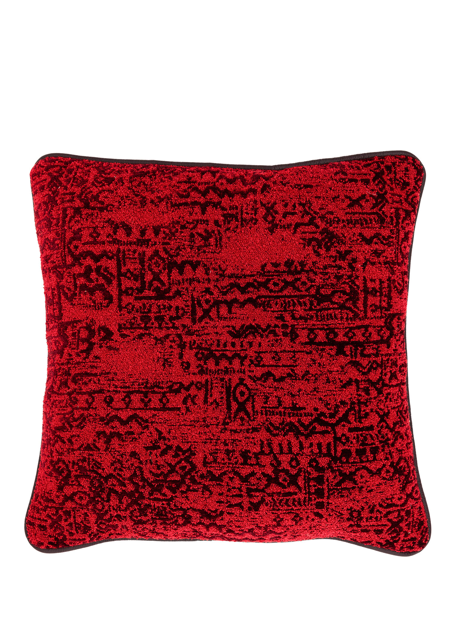 Ethnicity Kırmızı Etnik Desenli Deri Fitilli Kırlent 50 x 50 cm