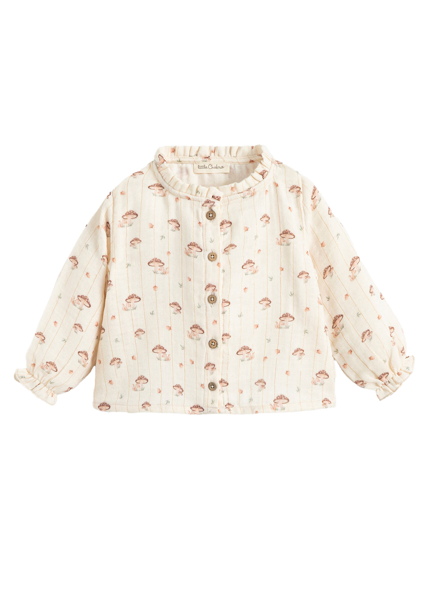 Woodland Ekru Pamuk Lurexli Müslin Unisex Bebek Gömlek