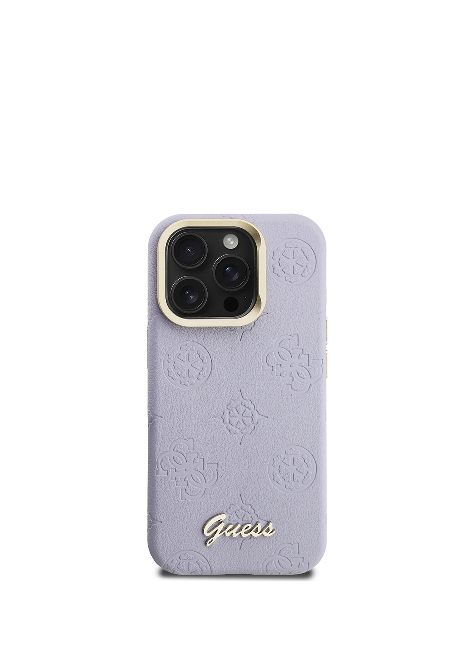 Peony iPhone 15 Pro Max Logolu Kamera Standlı Mor Deri Magsafe Uyumlu Telefon Kılıfı