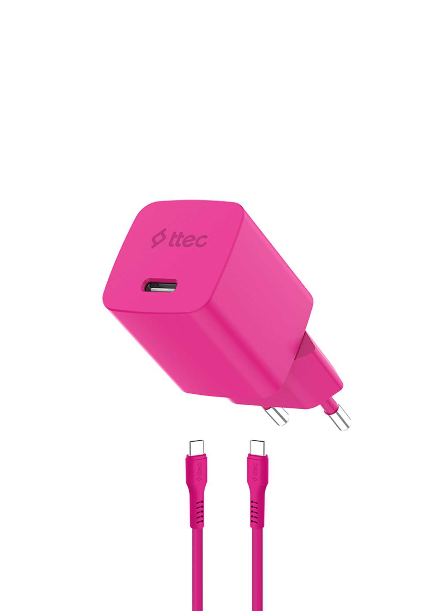 SmartCharger GAN 45W AVS PD Neon Pembe Seyahat Hızlı Şarj Aleti + USB-C - USB-C 3A Kablo Neon