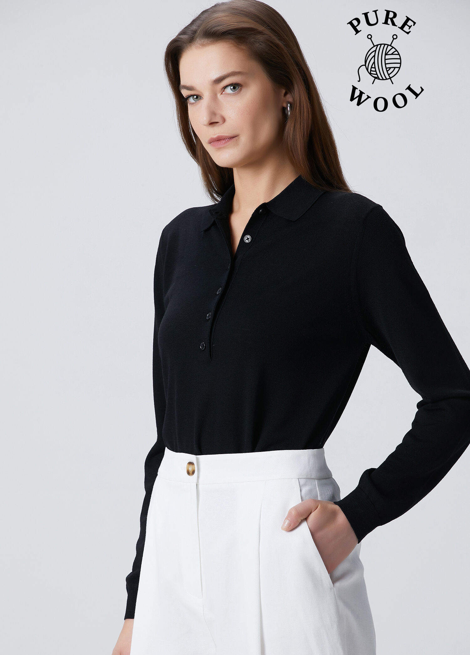 Siyah Yün Polo Triko