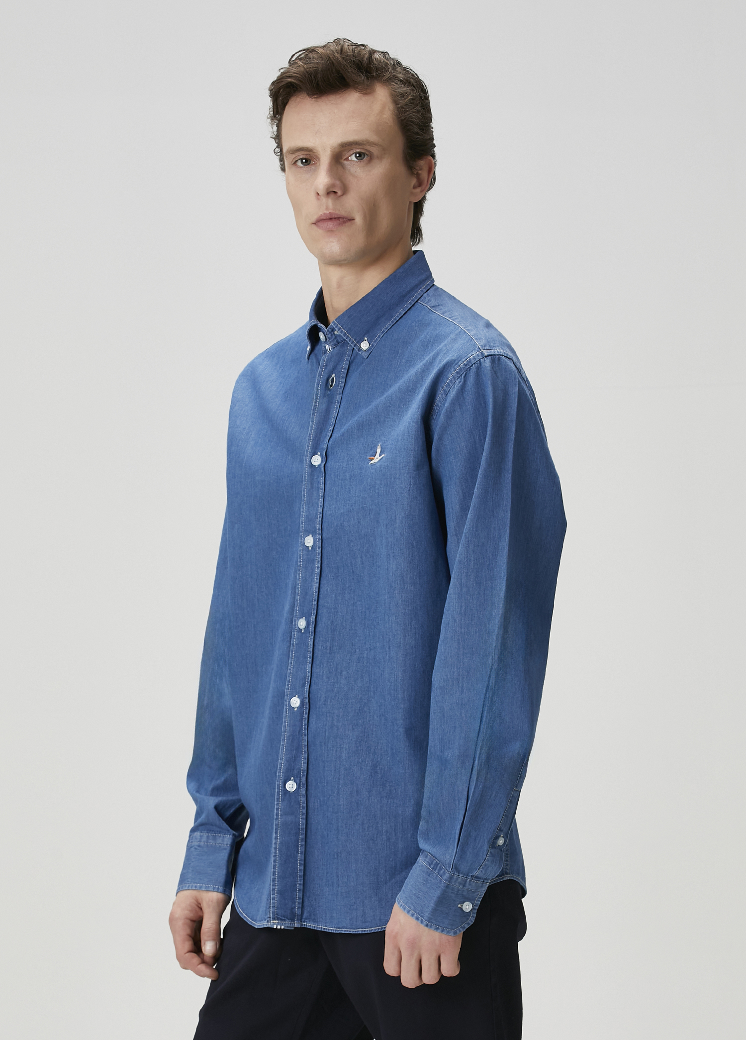 Comfort Fit Koyu Mavi Denim Gömlek_3