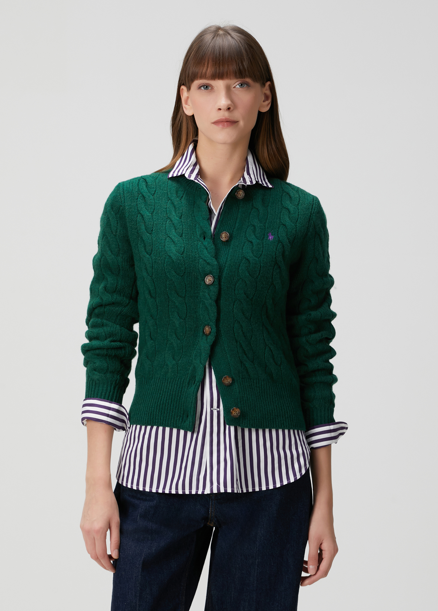 Polo Ralph Lauren Yeşil Örgü Dokulu Yün Hırka