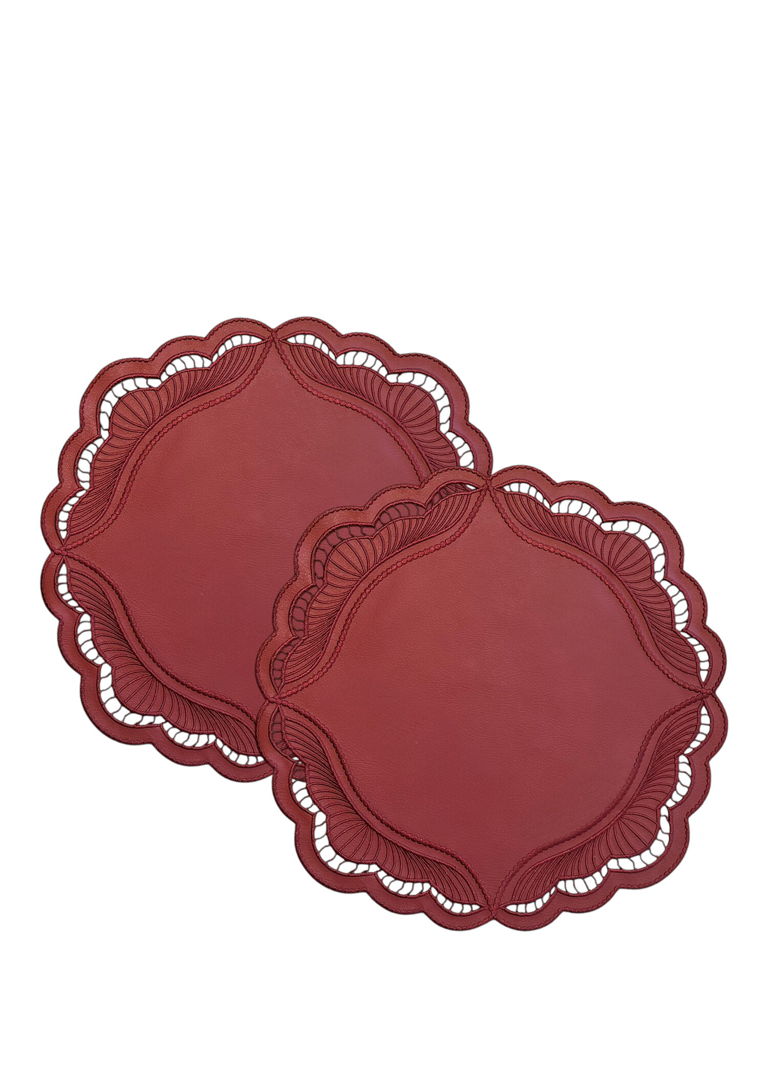 P Ponet Maison Plum Plum 2 Piece Supla Model Embroidered Leather Placemat