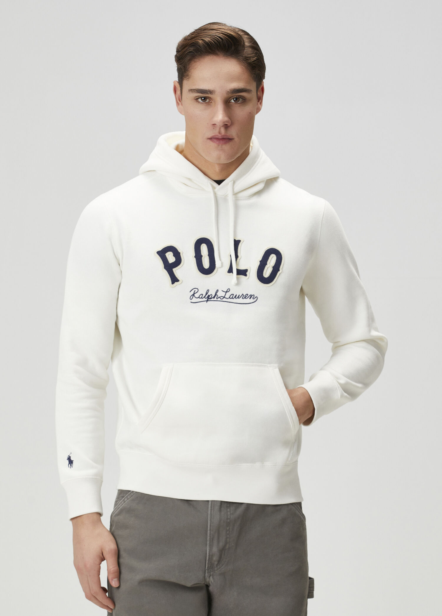 Beyaz Kapüşonlu Logo Patchli Fleece Sweatshirt