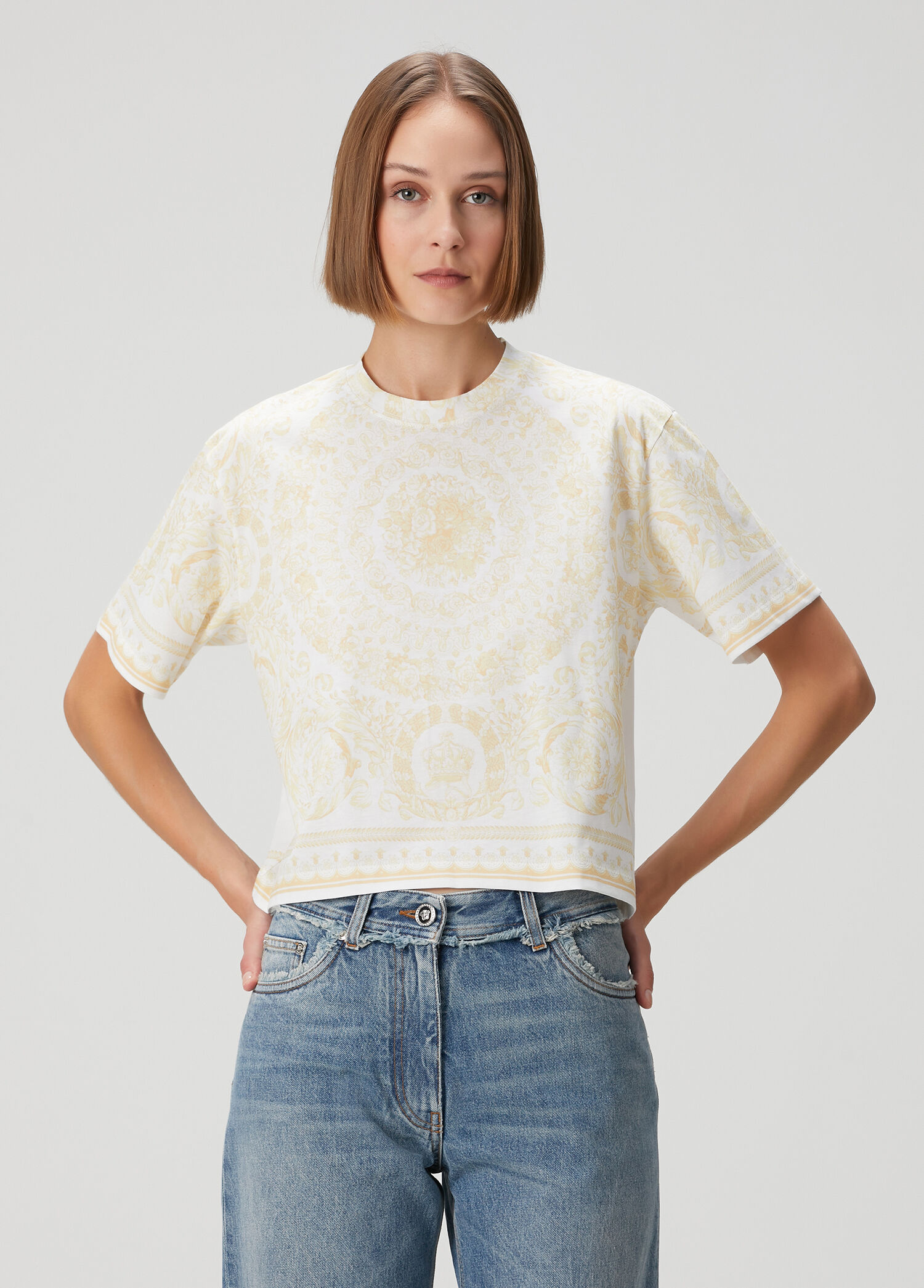Beyaz Gold Desenli T-shirt
