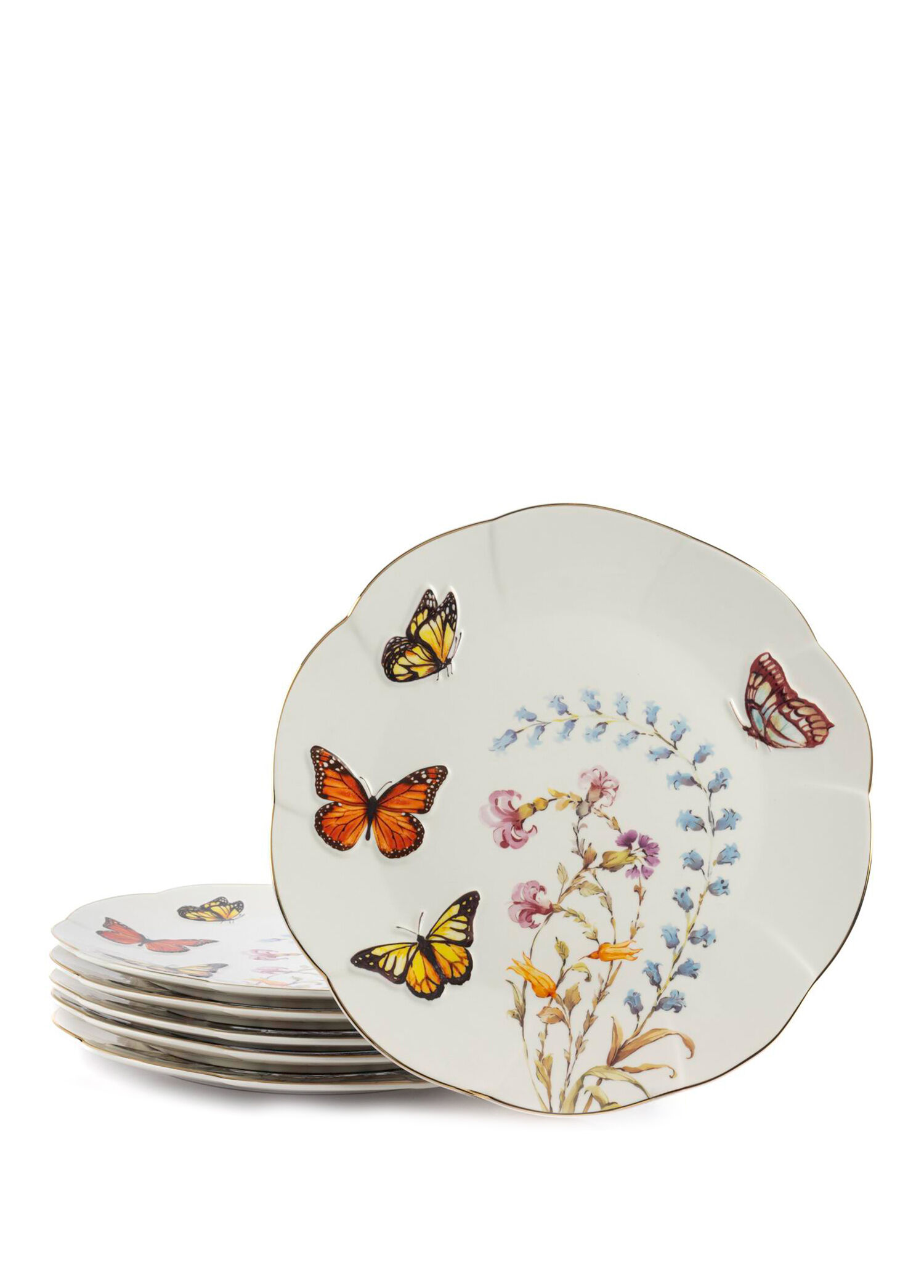 Mariposa Kelebek Desenli Porselen 6'lı Servis Tabağı Seti 27 cm