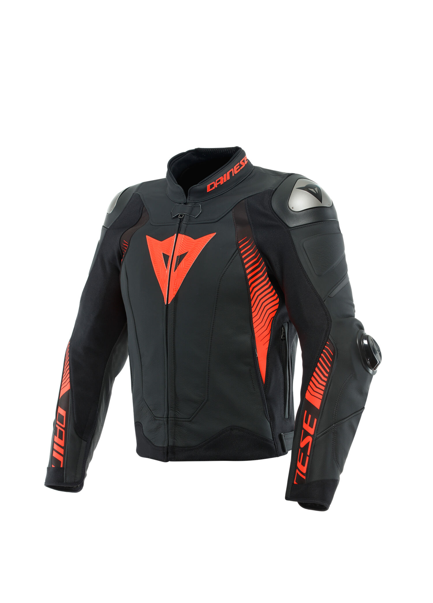 Super Speed 4 Black Matt Fluo Red Erkek Deri Ceket