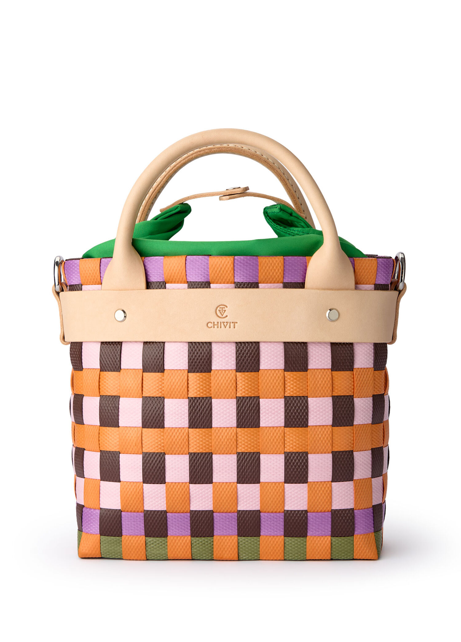Aperlai Basket Bag Kahverengi/Turuncu El Yapımı Kadın Omuz Çantası