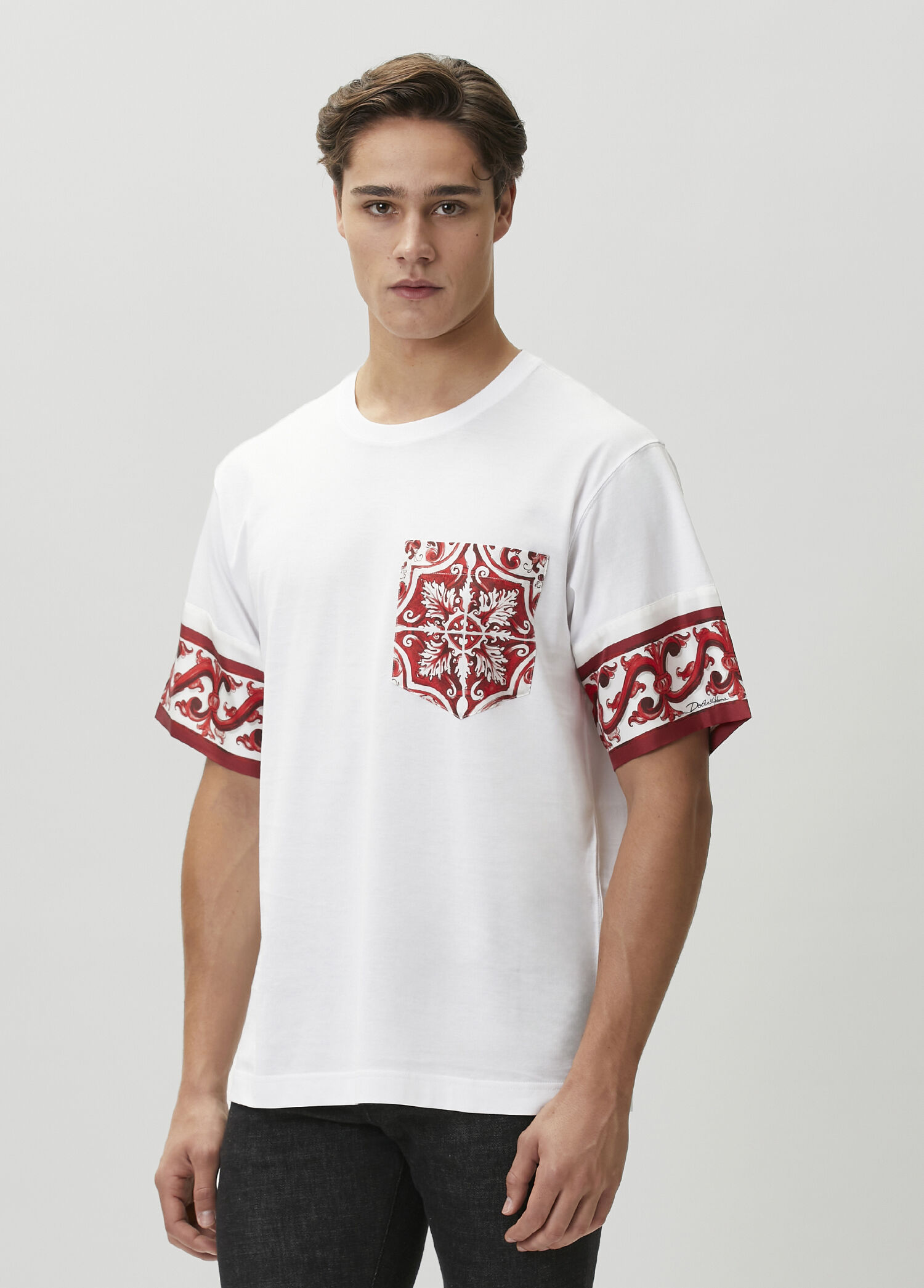 Dolce&Gabbana Kırmızı-Beyaz Erkek Kırmızı Beyaz Majolica Desen