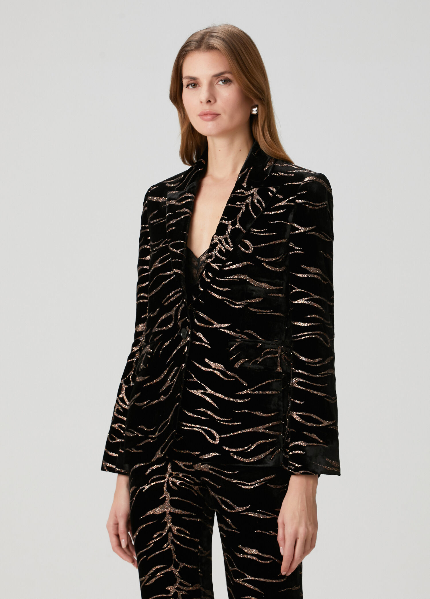 Vavy Tiger Siyah Kadife Blazer