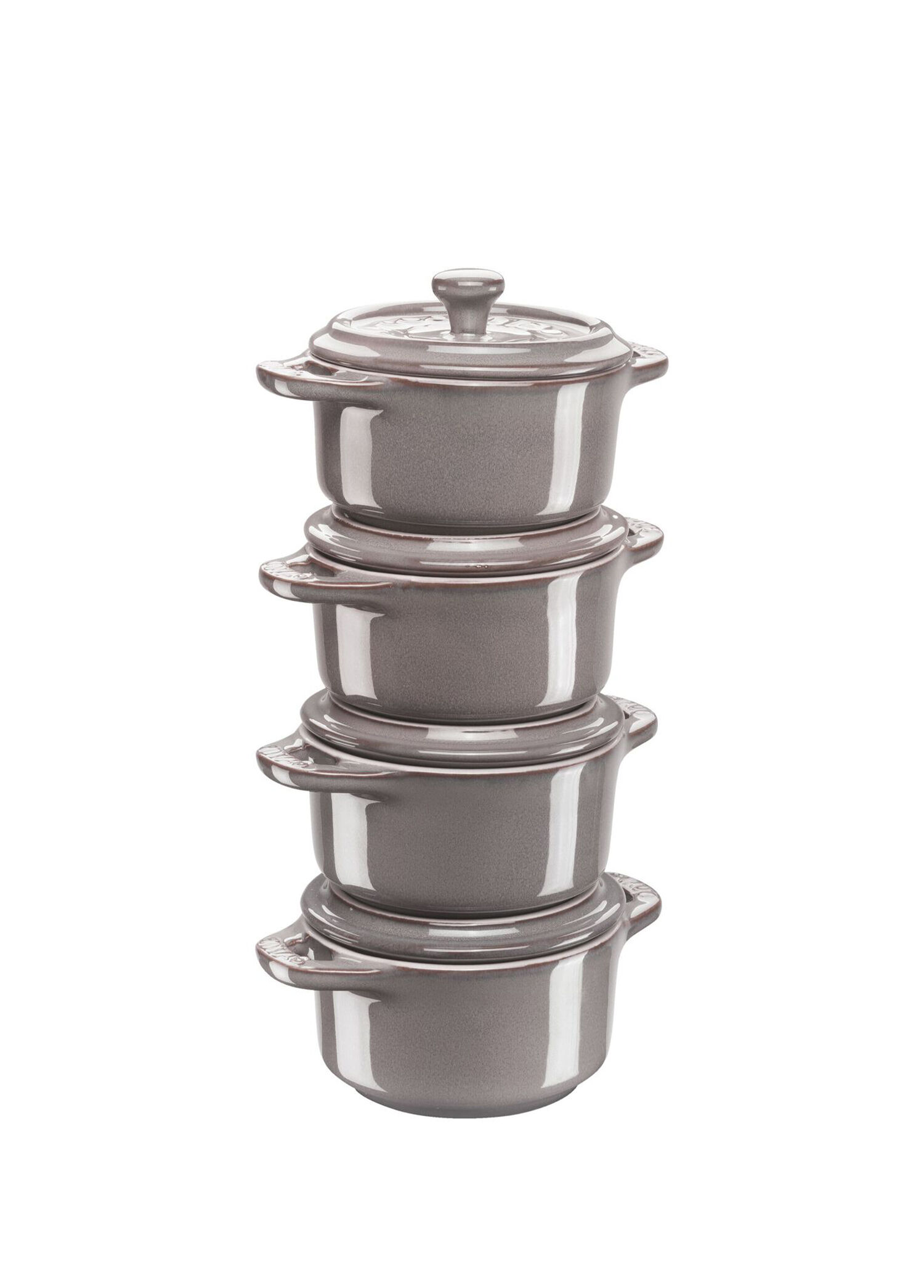Gri Seramik 4'lü Mini Cocotte Fırın Kabı Seti