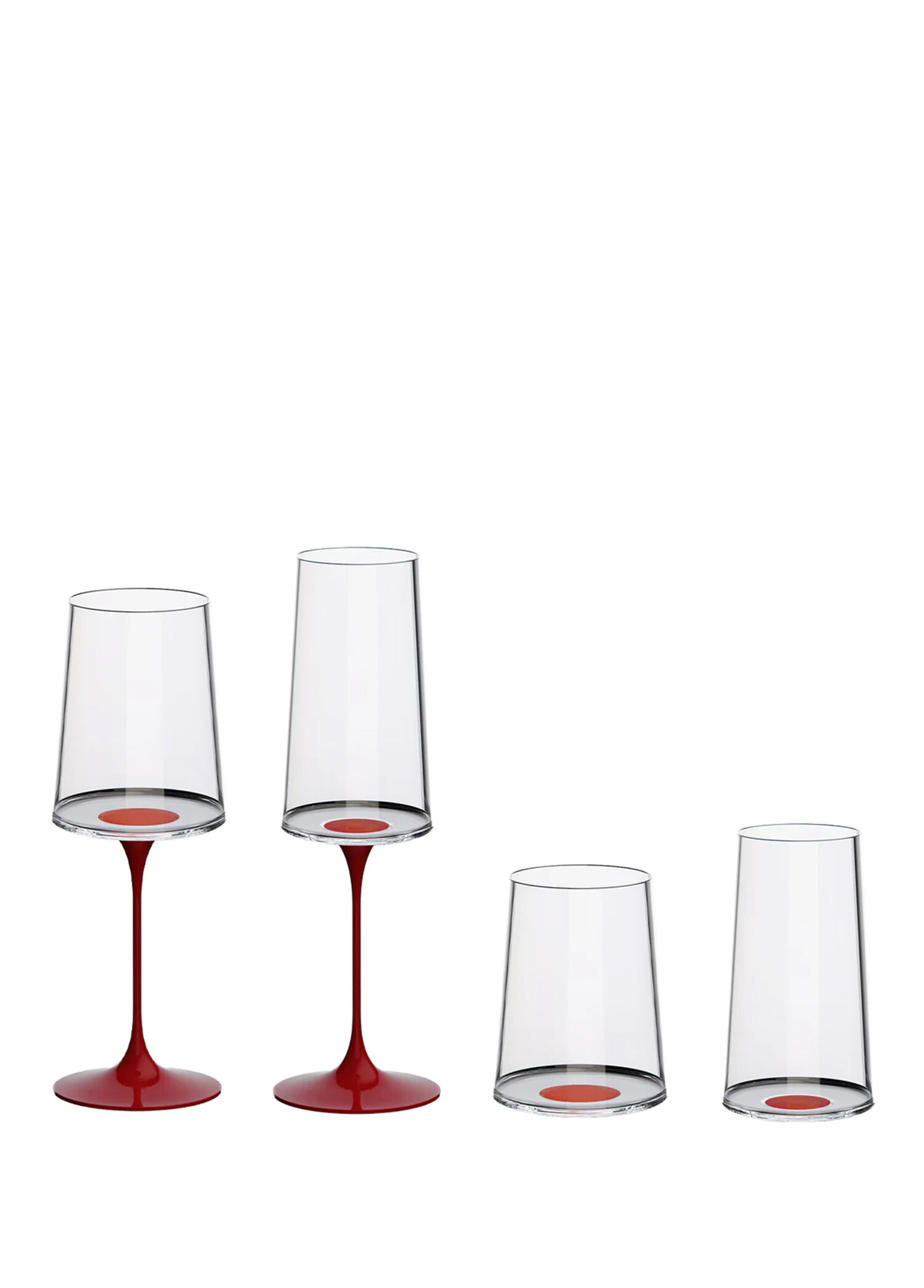 Split Glass Kırmızı Cam 2'li Beyaz Şarap Kadehi ve Flüt Kadeh Bardağı Seti