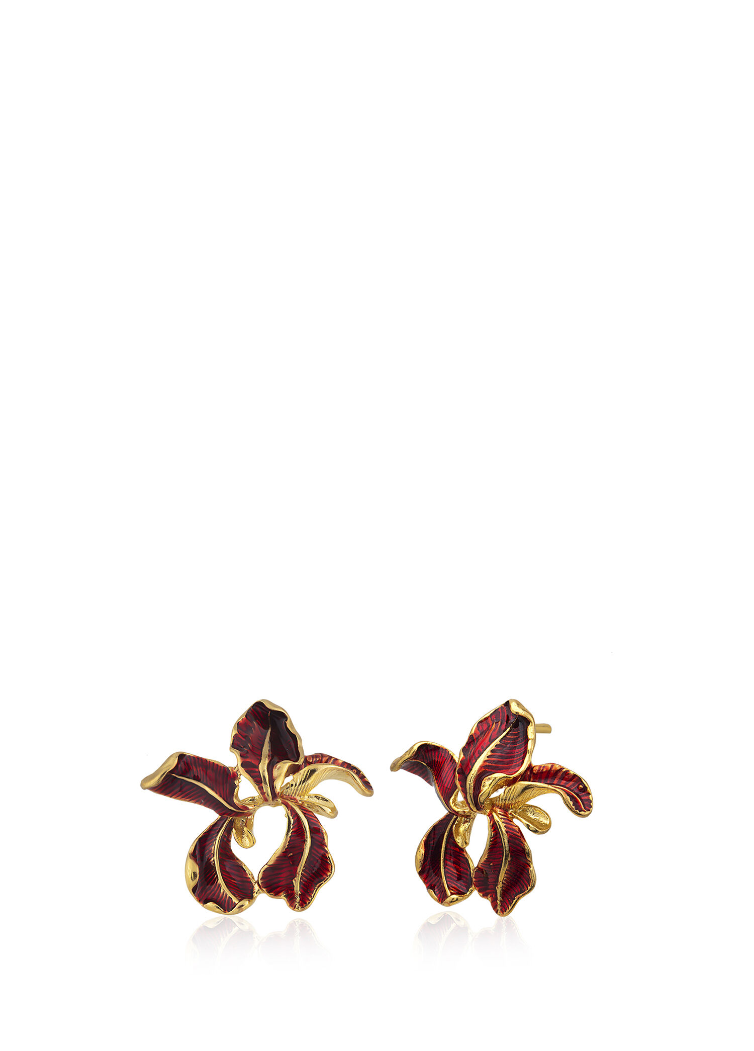 Fleur De Lis Kırmzı Çiçek 22 Ayar Altın Kaplama Kadın Küpe