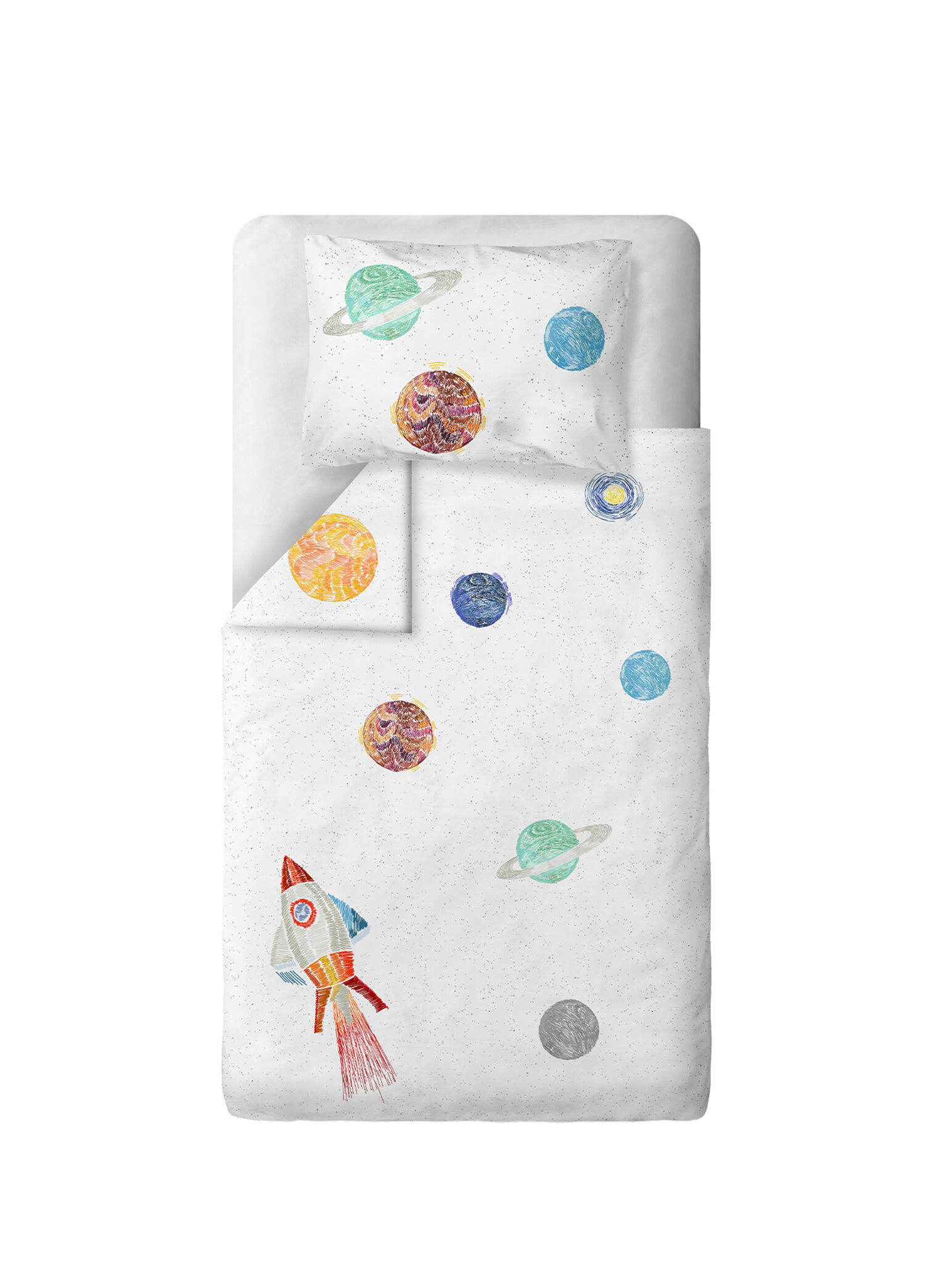 Space Planet White 100% Organik Pamuk Bebek Çocuk Nevresim Takımı 160 x 220 cm