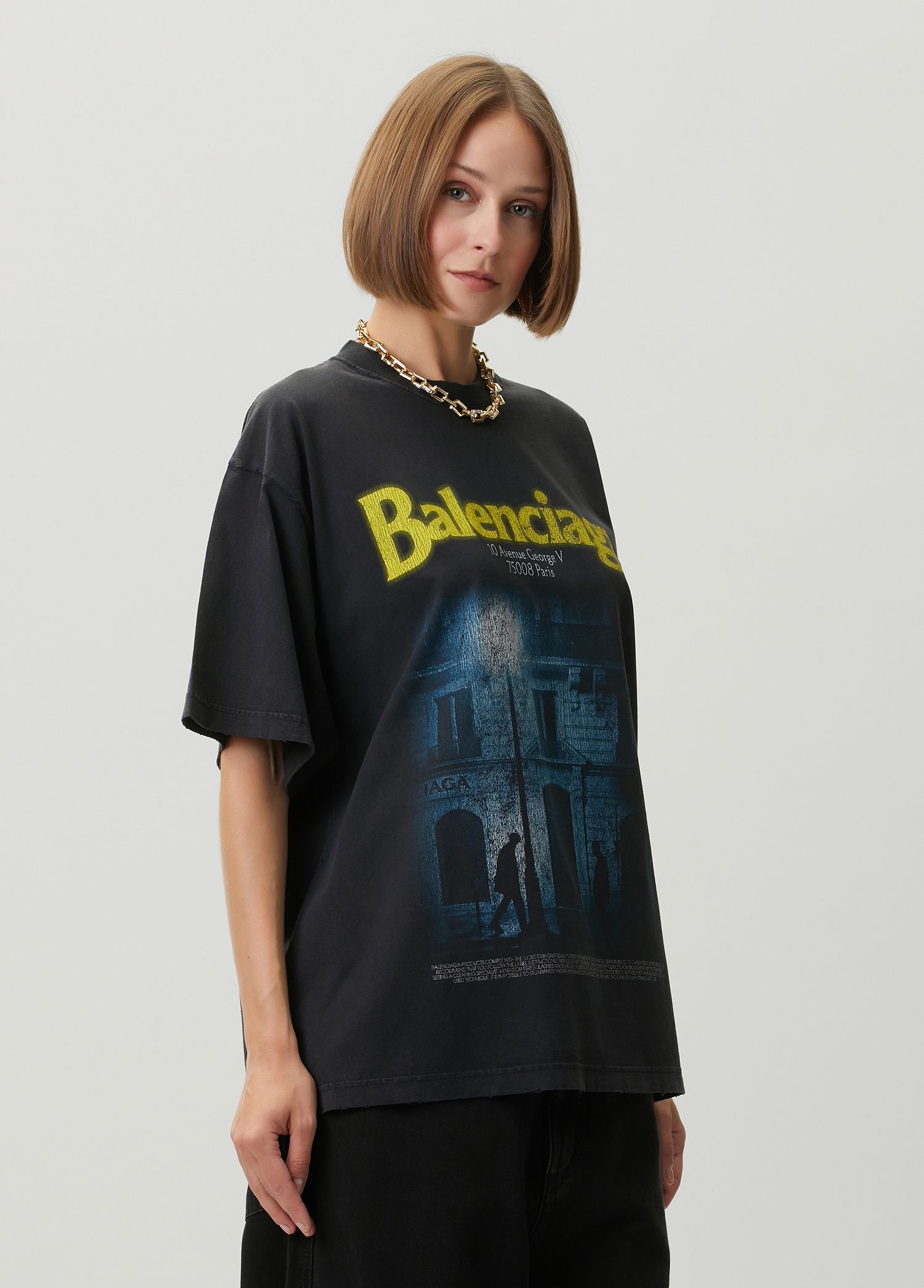 Balenciaga Siyah Kadın Oversized Siyah Baskılı T-shirt 2011195
