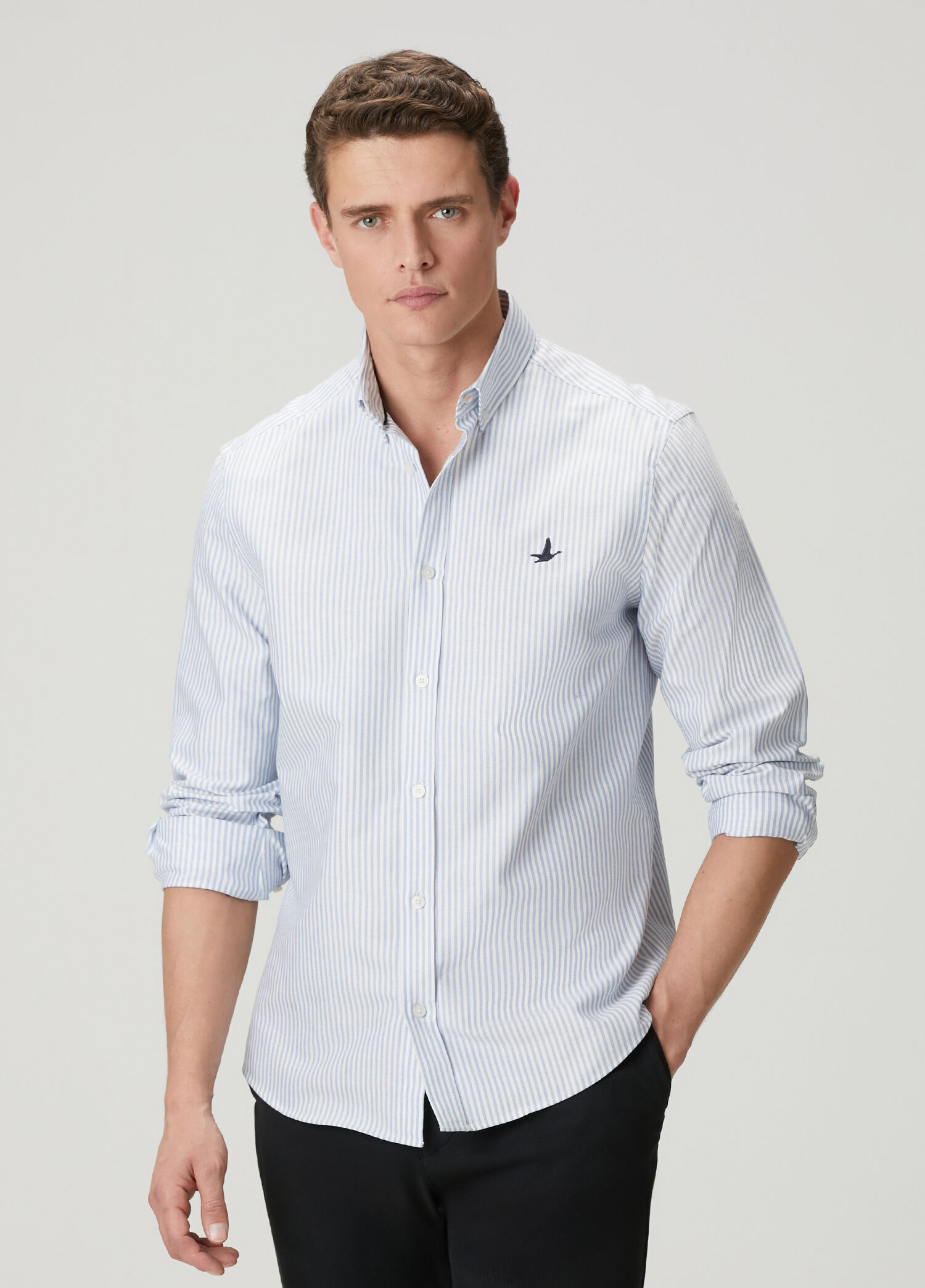 Mavi Beyaz Comfort Fit Çizgili Oxford Gömlek