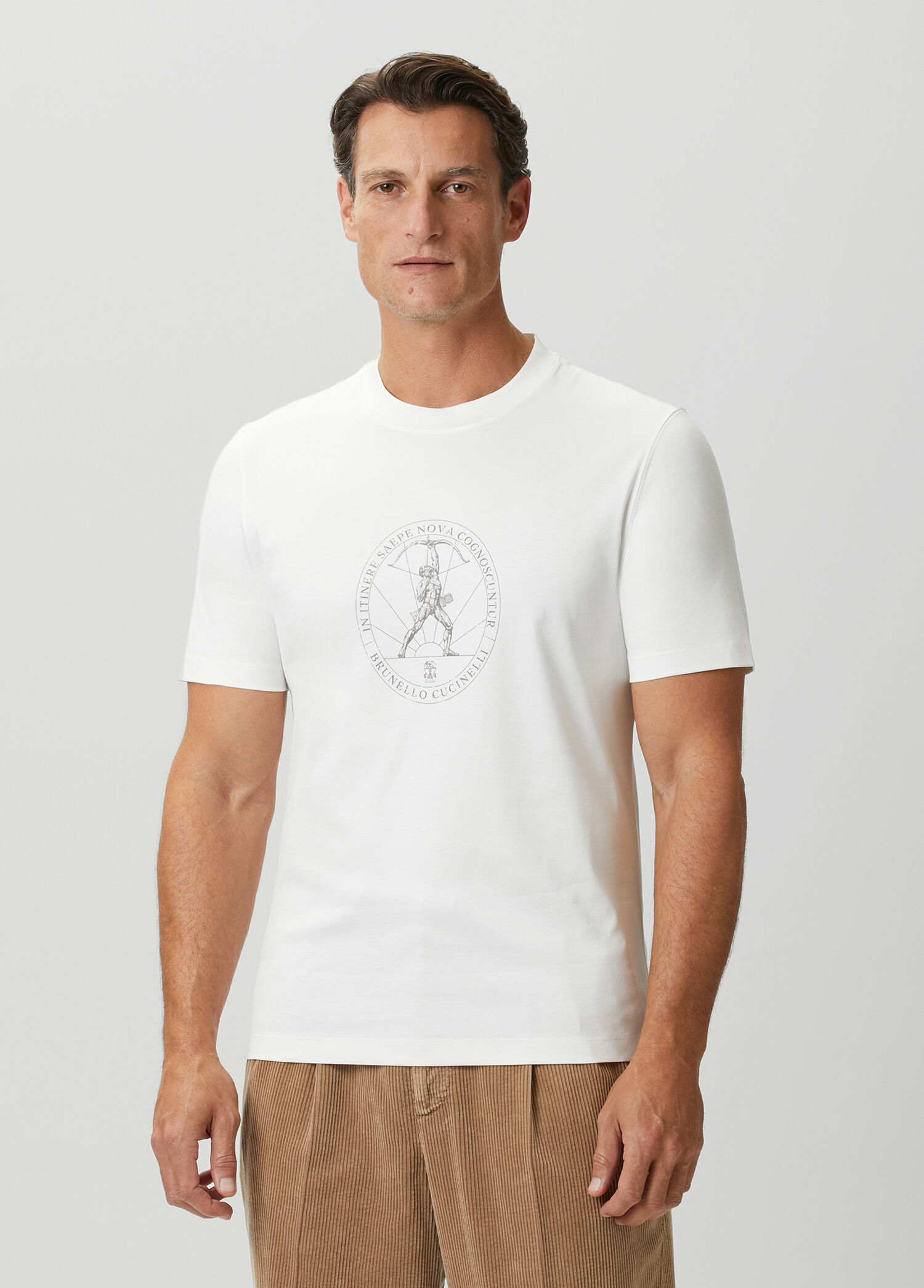 Brunello Cucinelli Beyaz Erkek Beyaz Logo Baskılı T-shirt 2028371