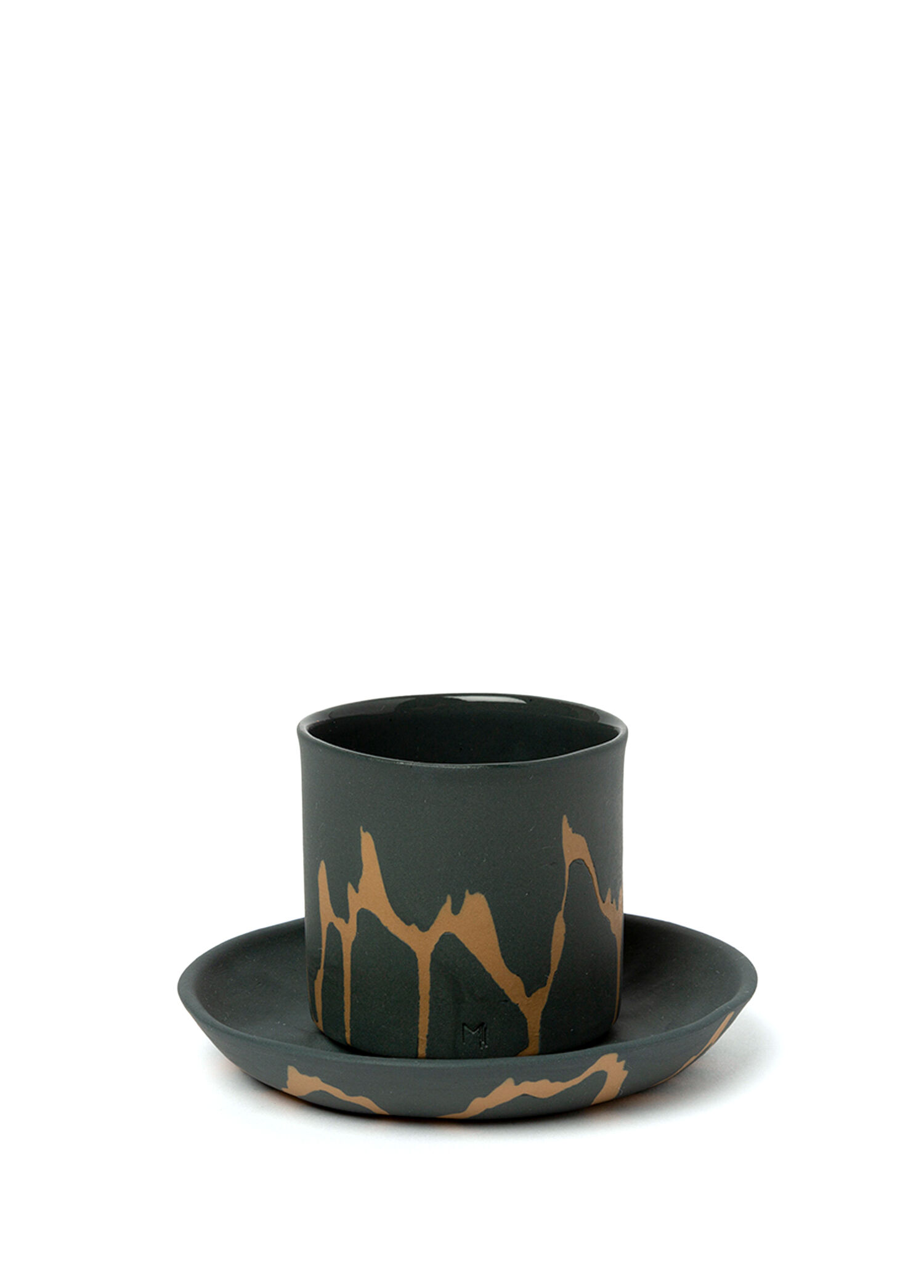 Beige Antrasit Porselen Espresso Fincanı ve Tabağı