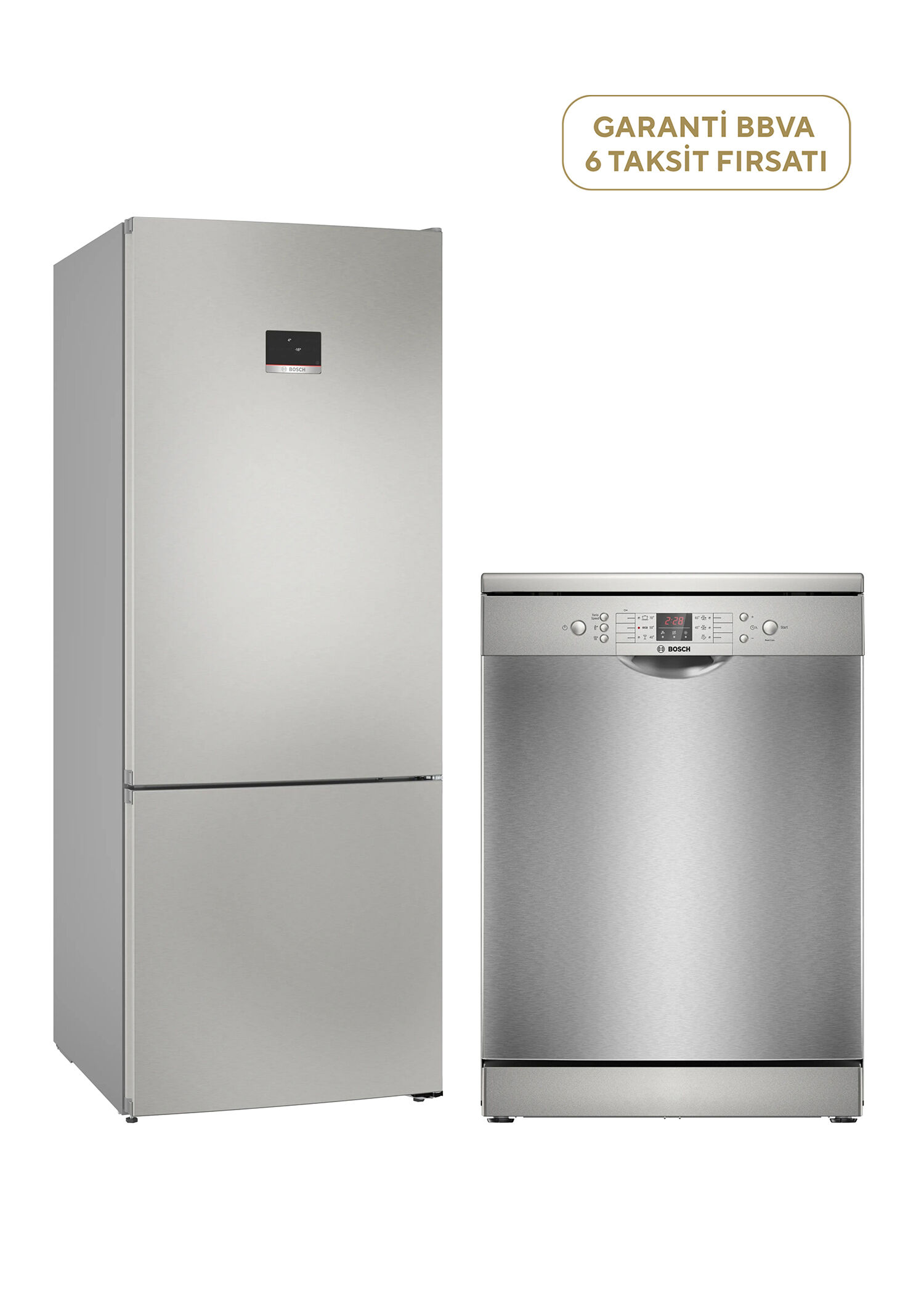 KGN55CIE0N Serie 4 Inox Alttan Donduruculu NoFrost Buzdolabı 483 Lt + SMS26DI00T Serie 2 Inox 6 Programlı Bulaşık Makinesi