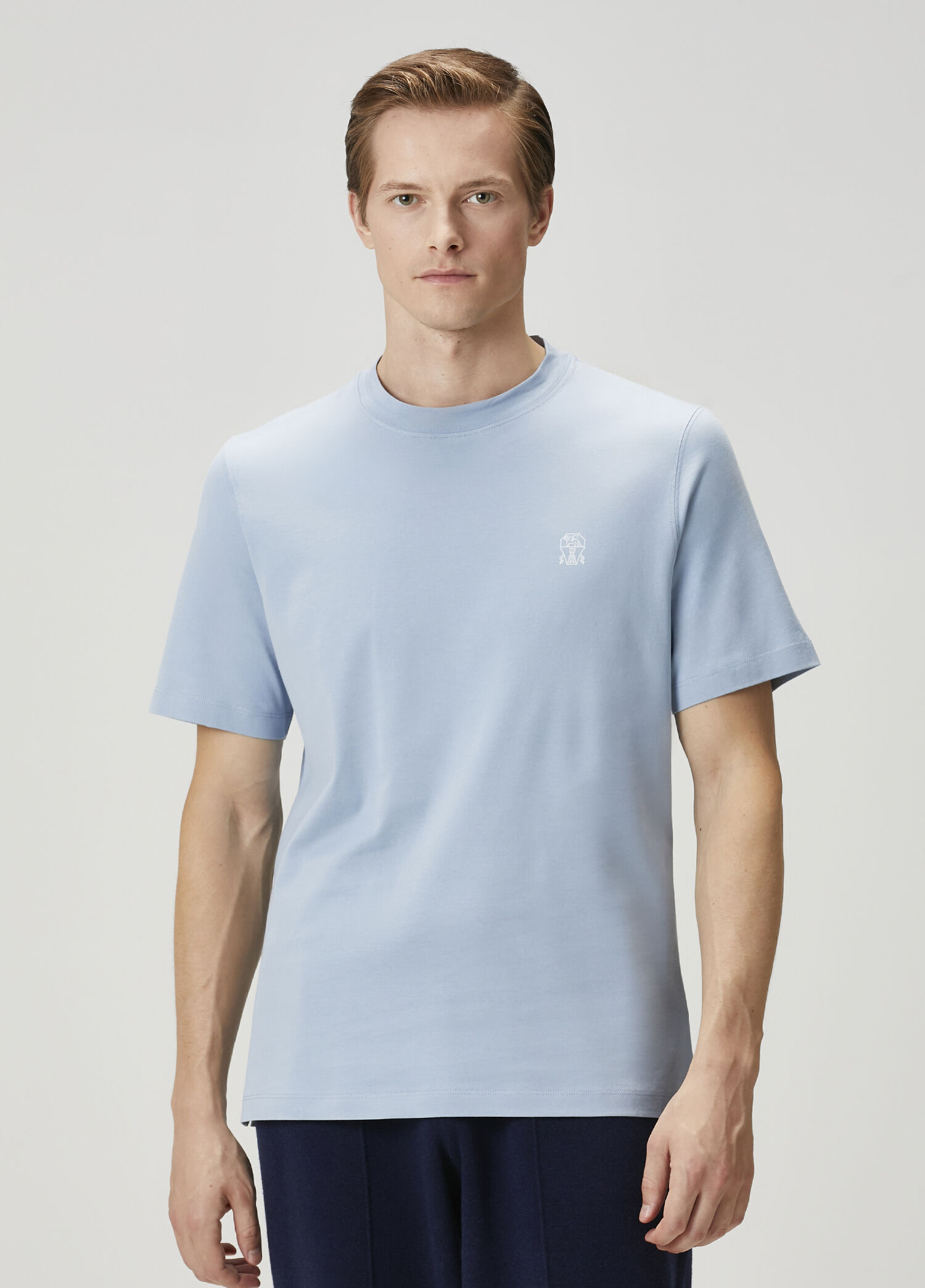 Brunello Cucinelli - Mavi Logo Baskılı T-shirt - Çok Renkli Beyaz
