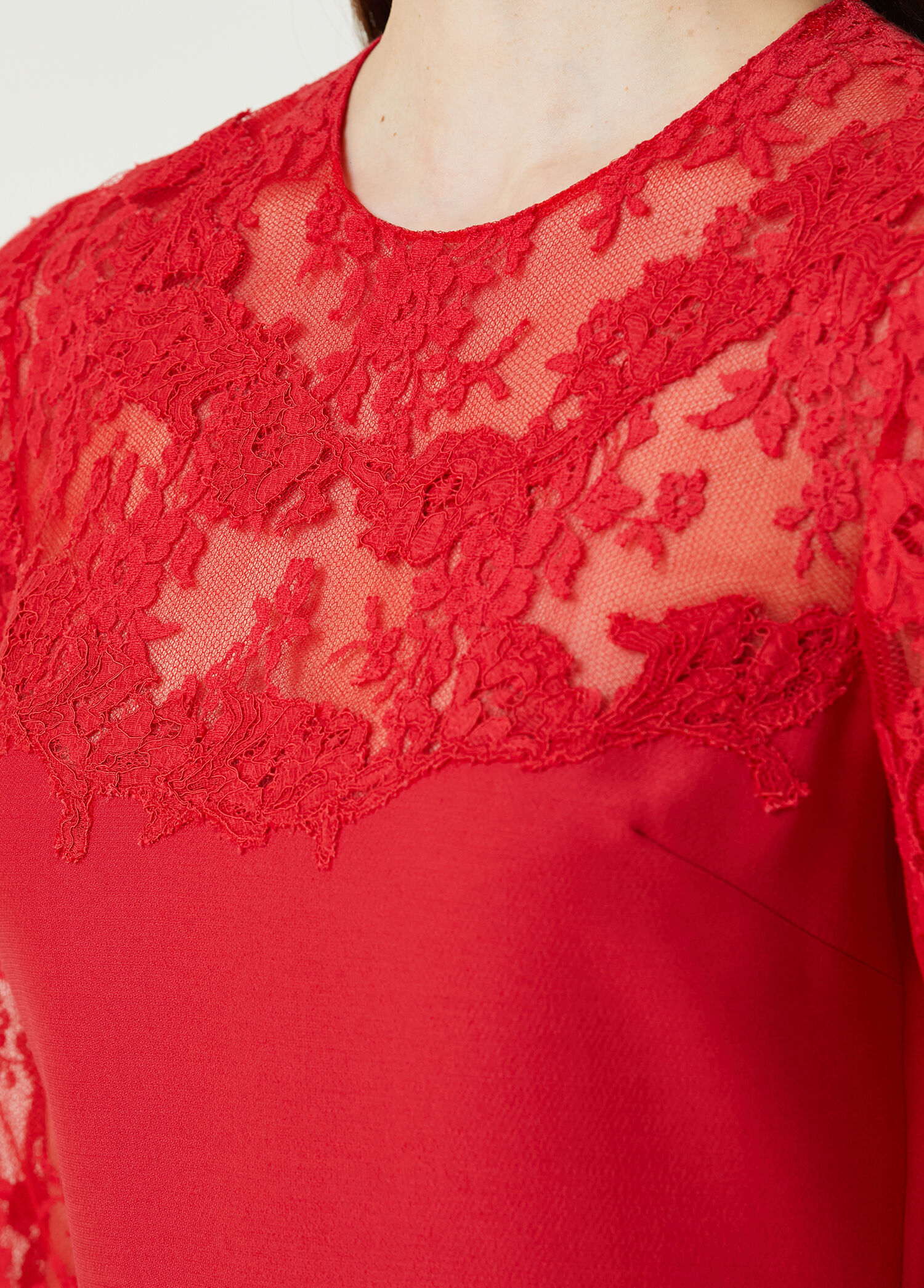 Valentino - Mini Wool Dress With Red Lace Garnish