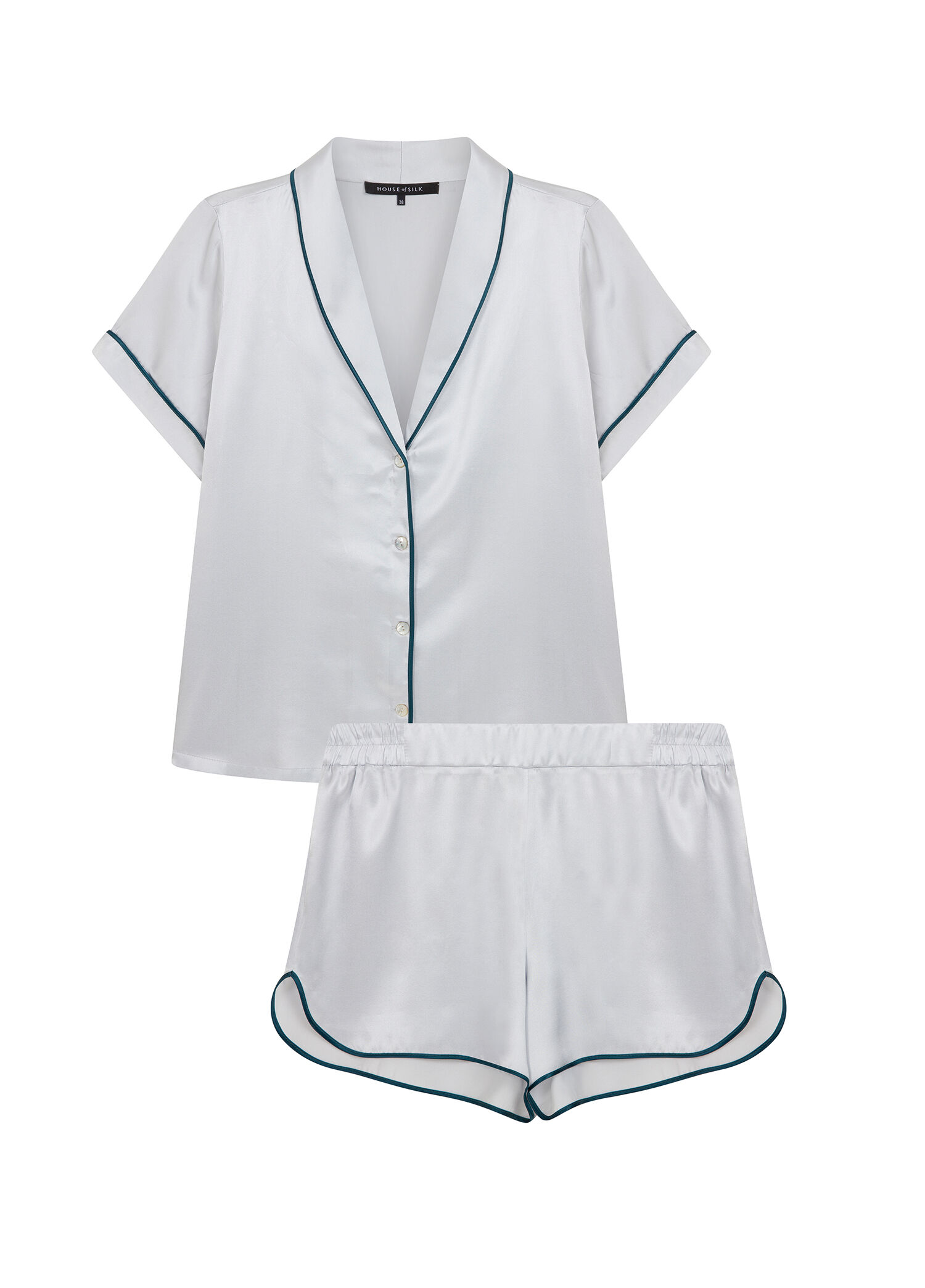 Buz Mavisi İpek Kısa Kollu Bluz ve Şort Kadın Pijama Takımı