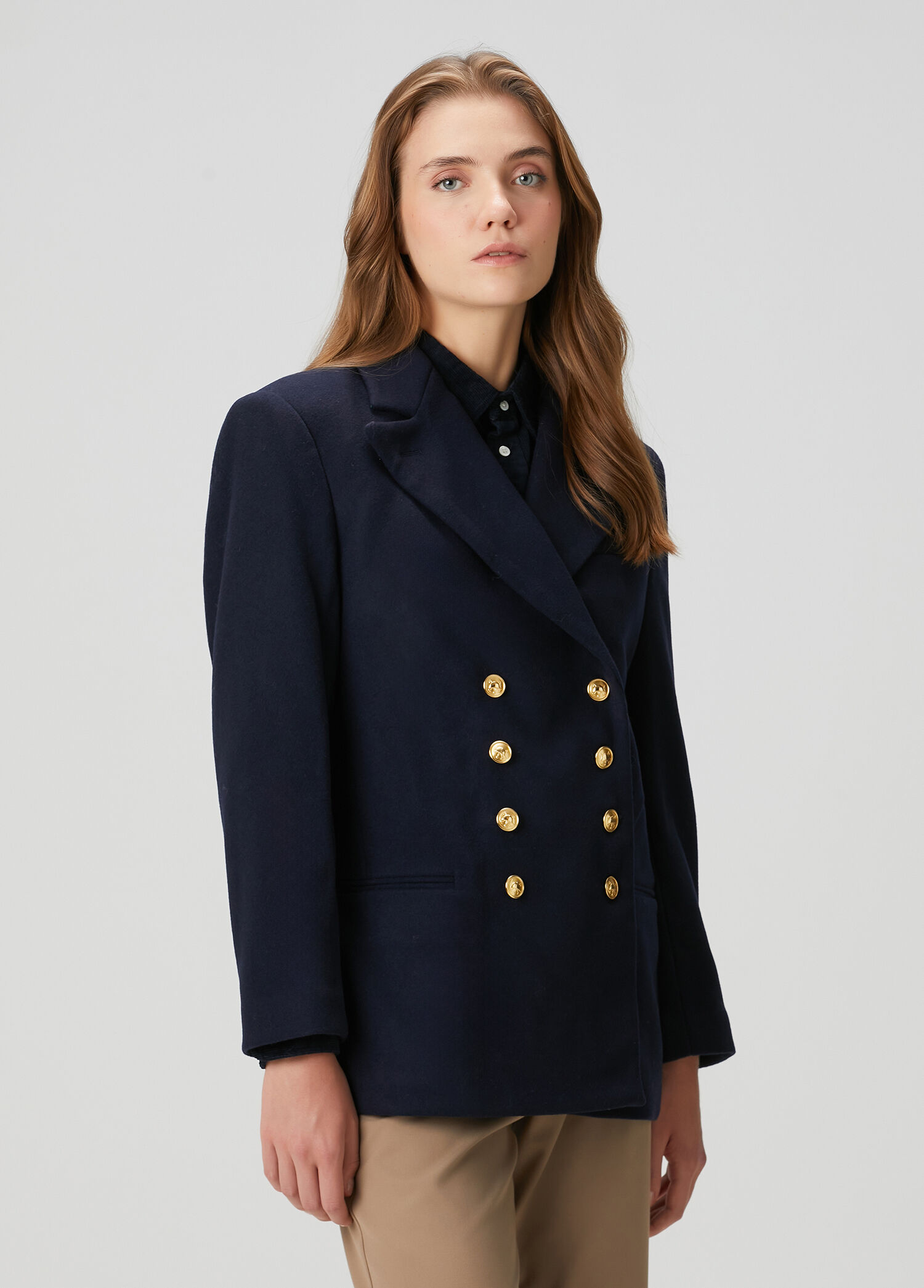Lacivert Kruvaze Yün Blazer