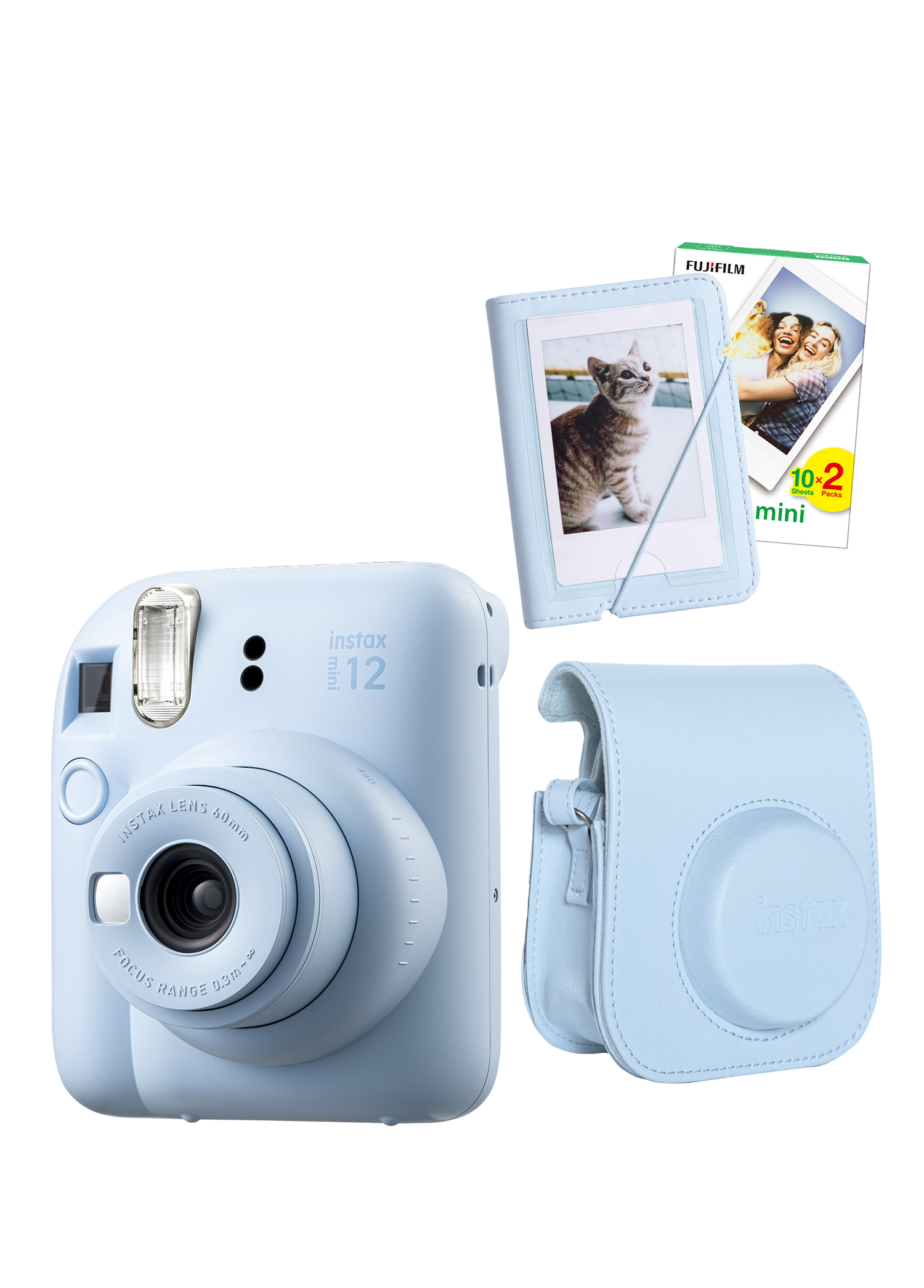 Instax Mini 12 Mavi Fotoğraf Makinesi + 20'li Film Mini Albüm ve Deri Kılıflı